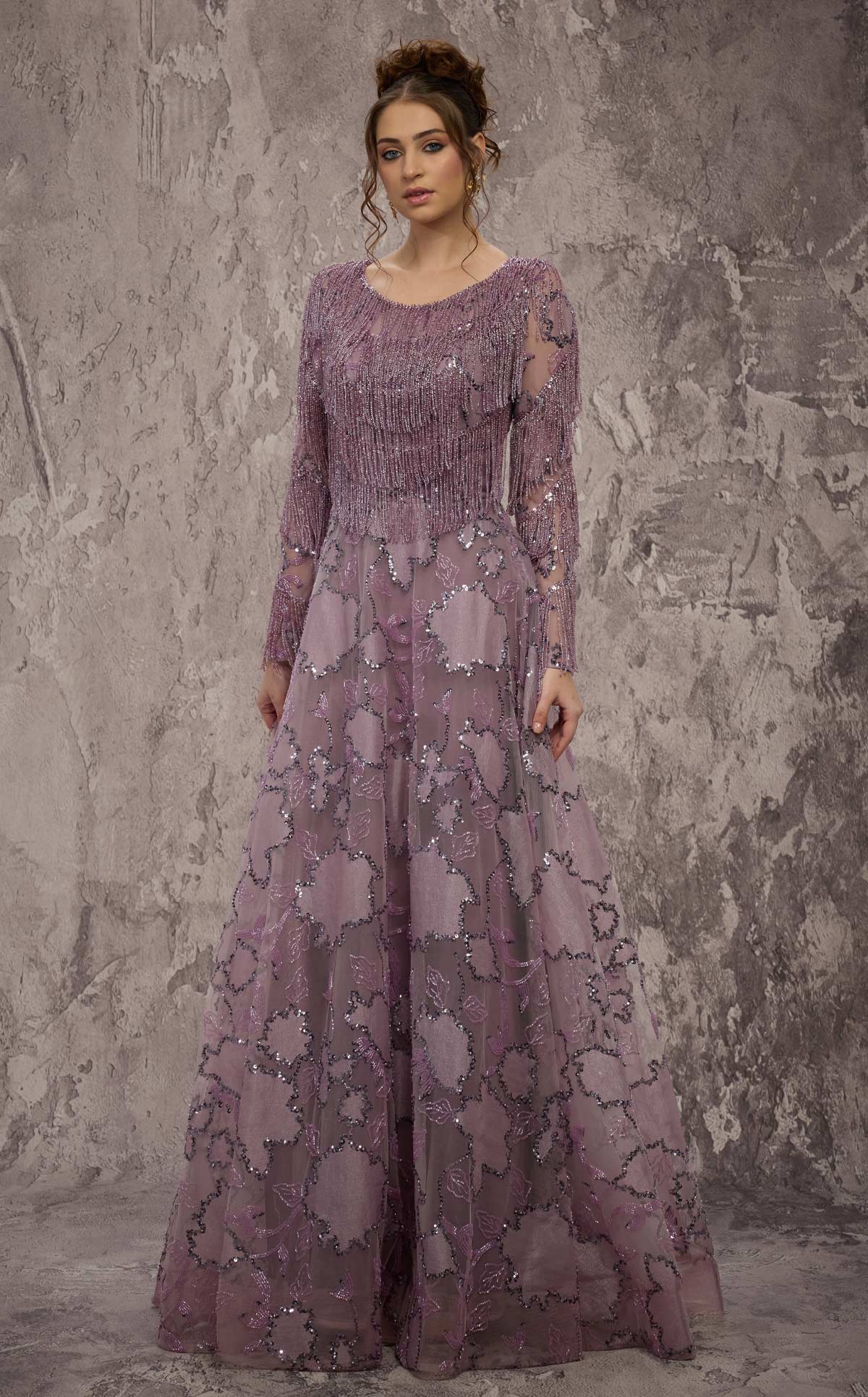 MNM Couture J03621: Fringe Beaded A-Line Gown