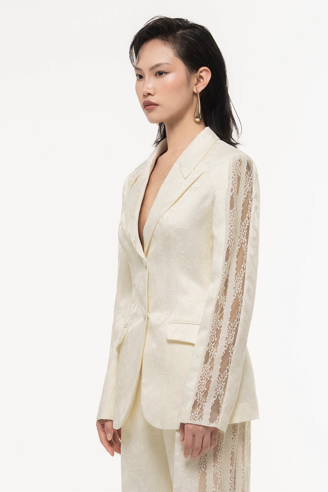 Jacquard Lace Trim Blazer