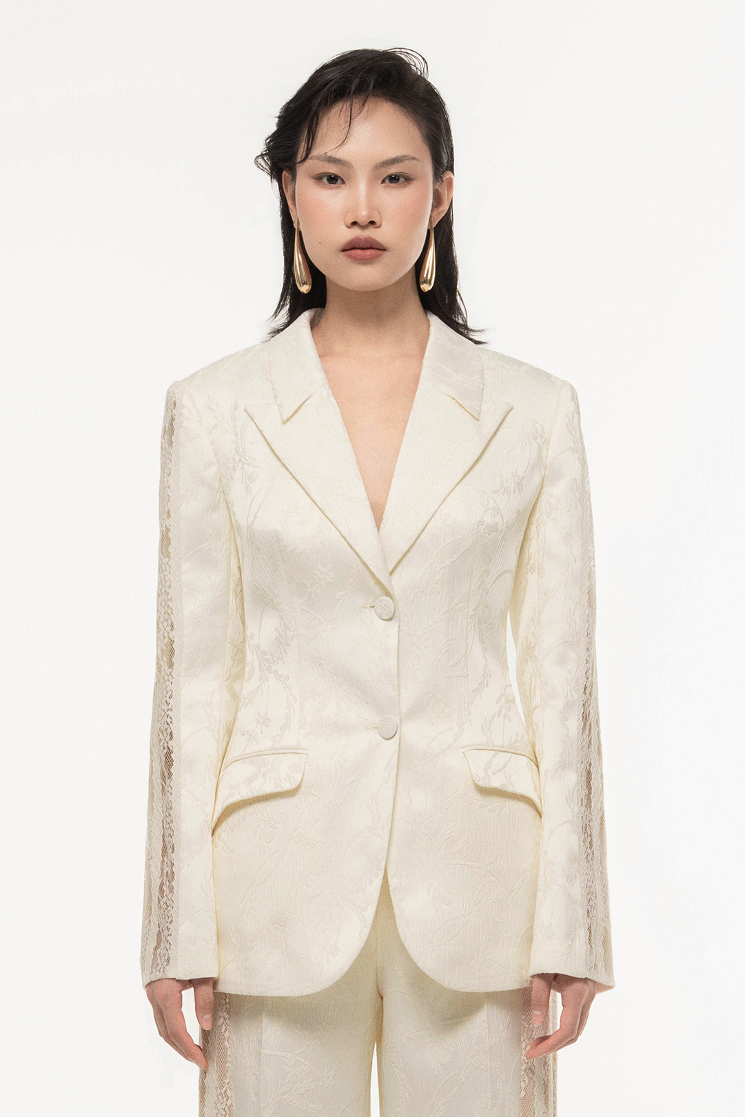 Jacquard Lace Trim Blazer