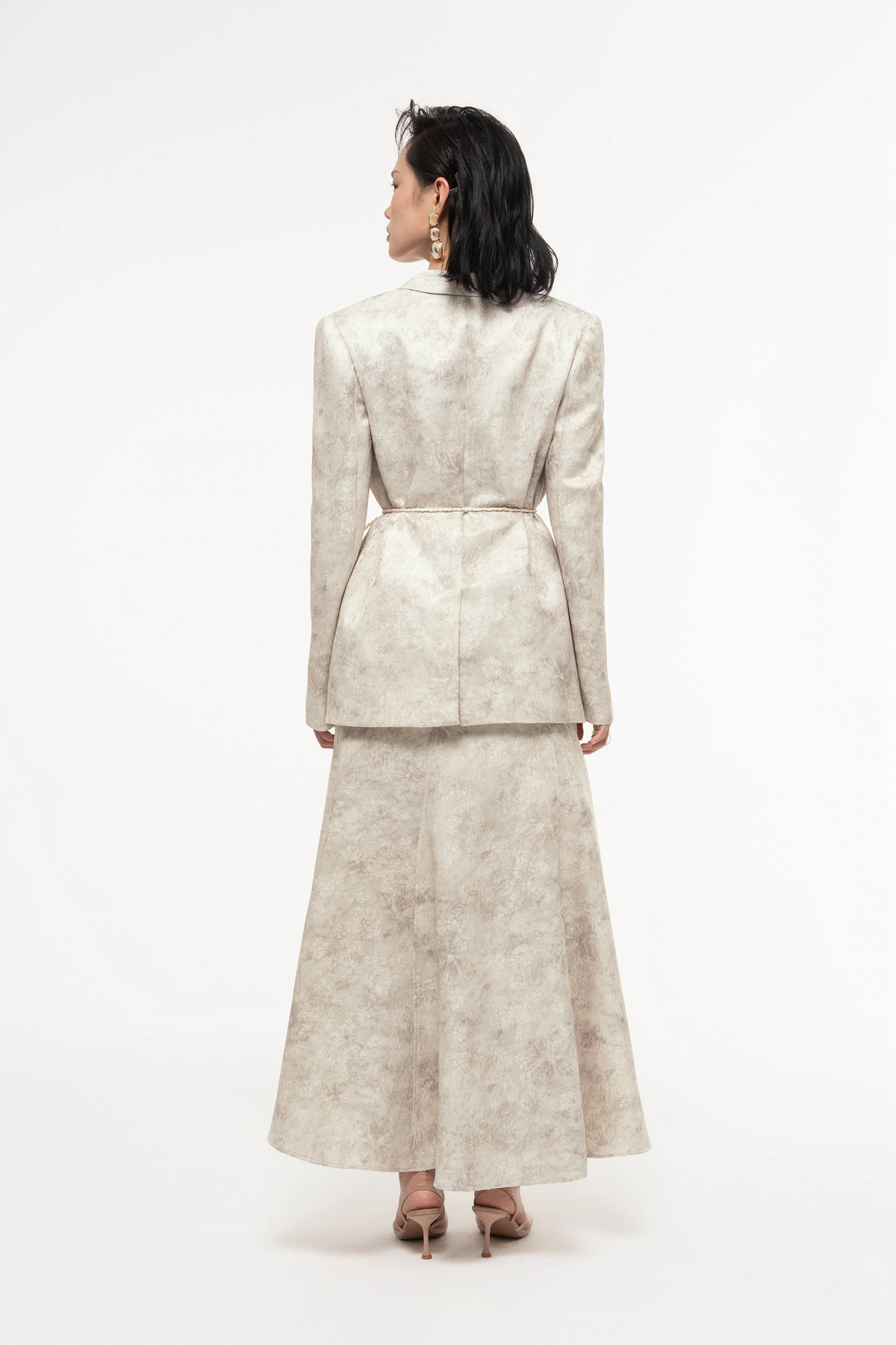 Jacquard V-Neck Blazer Skirt Set Design