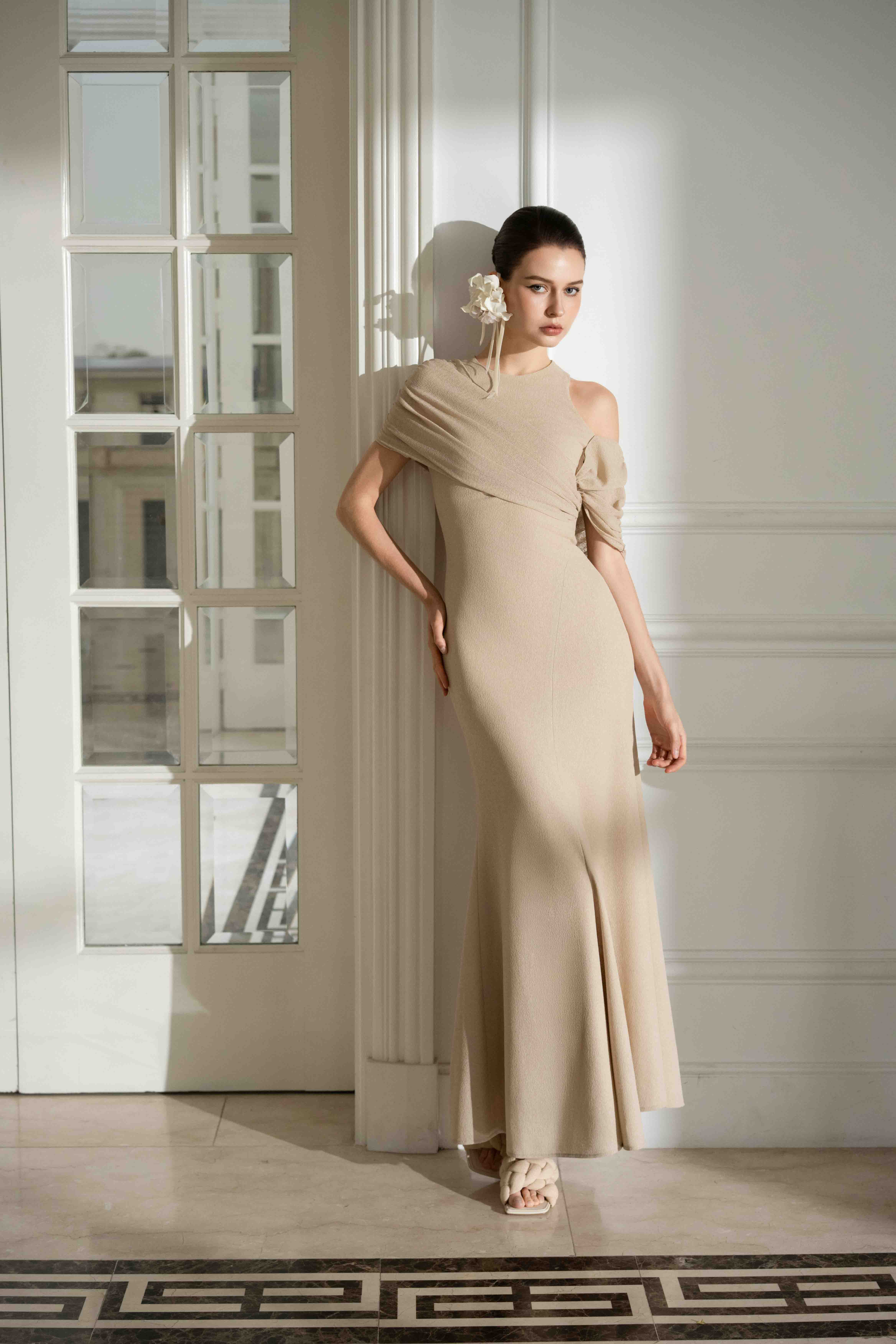 one shoulder draped dress One-Shoulder Draped Mermaid Dress