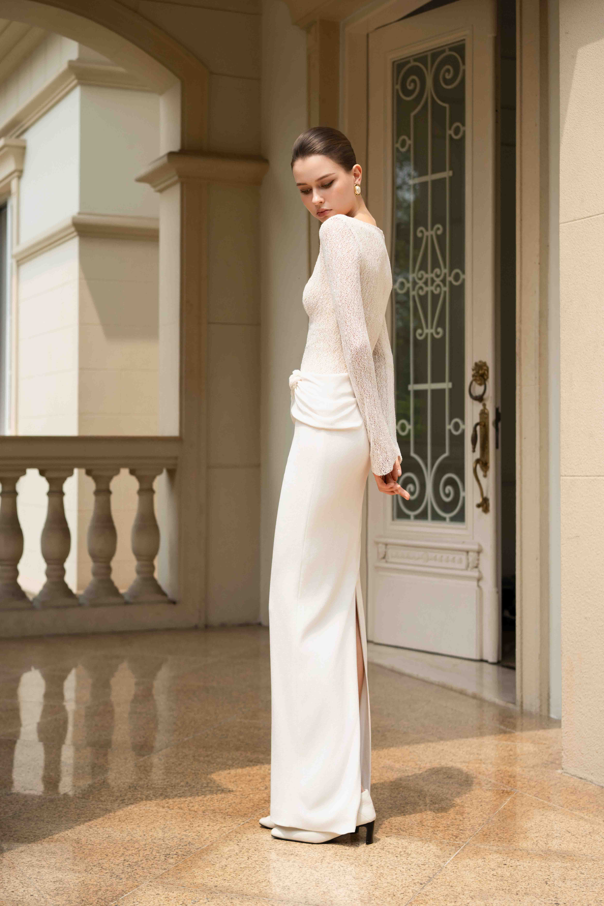 Draped Lace Pencil Dress