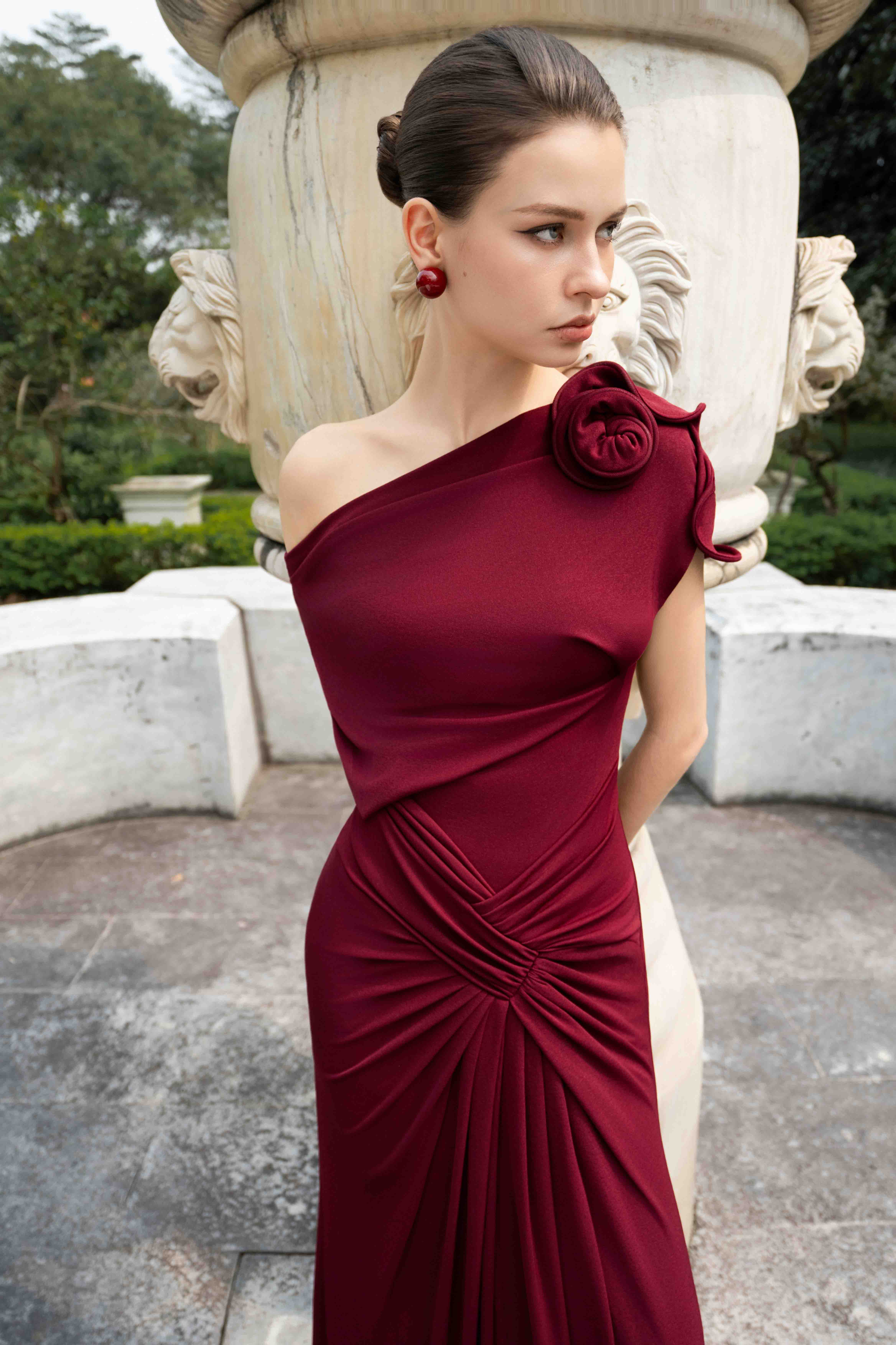 Orchid Drape Gown in Red