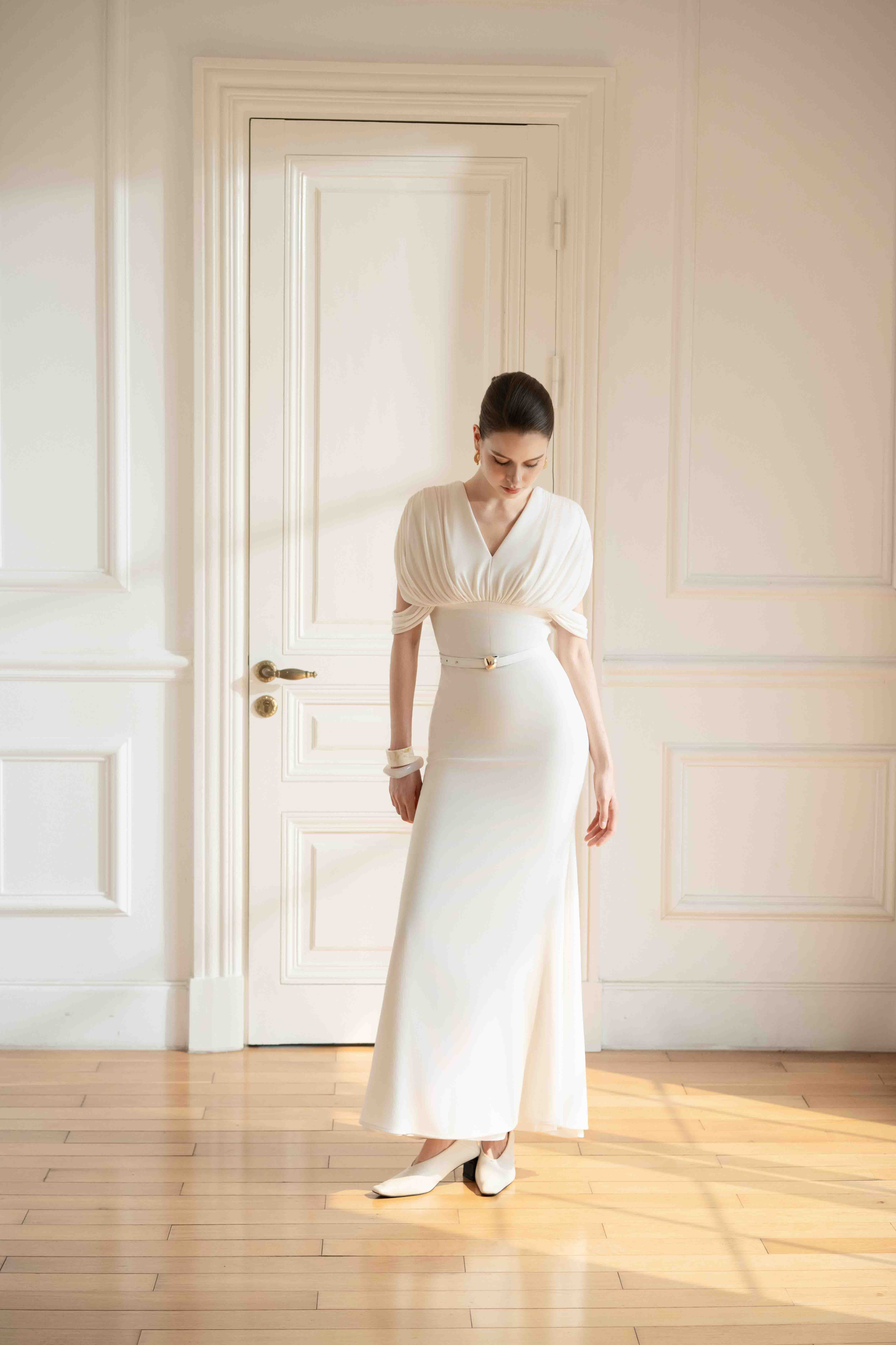 Echo Drape Dress in White