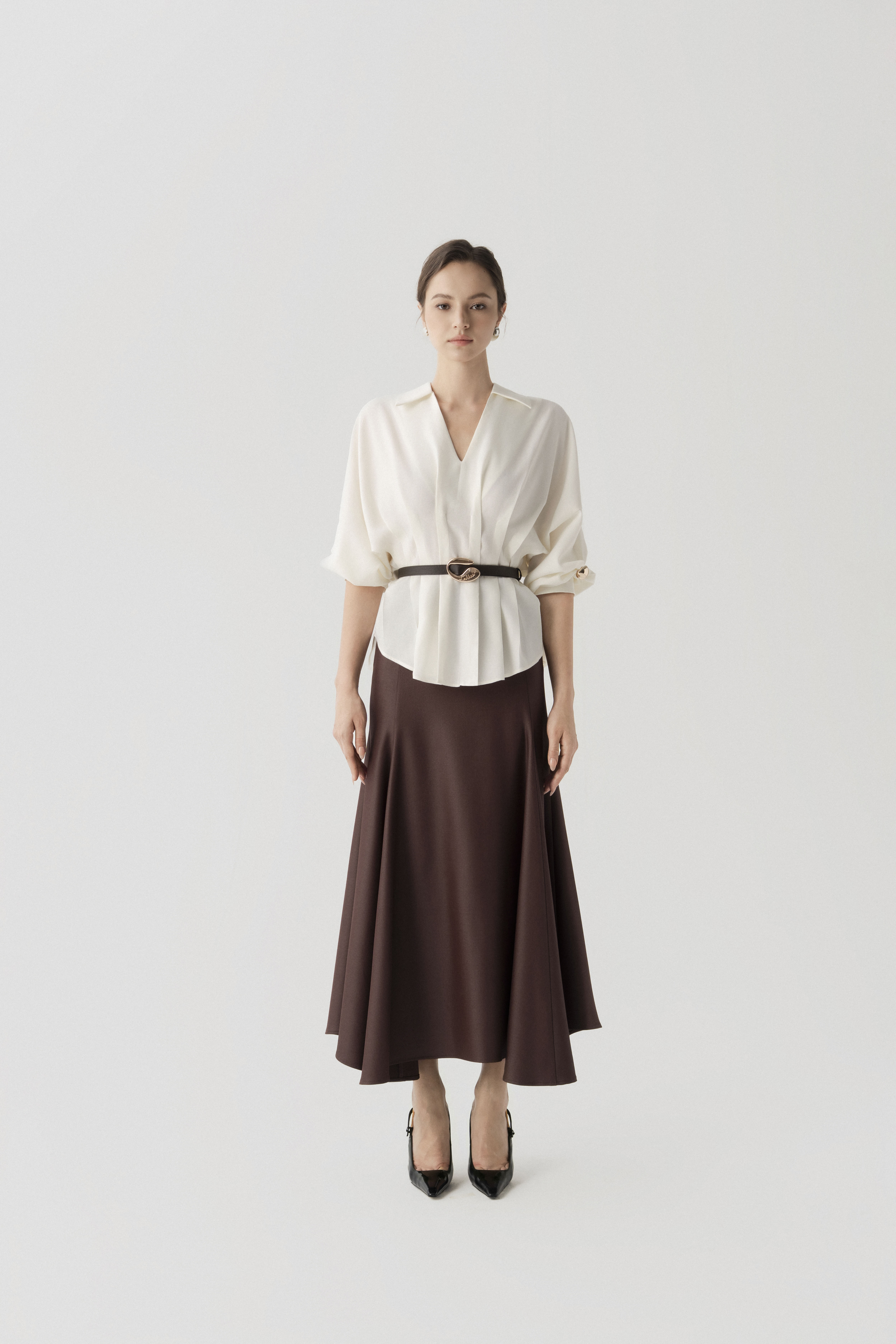 Plain Linen Top & Halo Fishtail Skirt in Chicory Coffee
