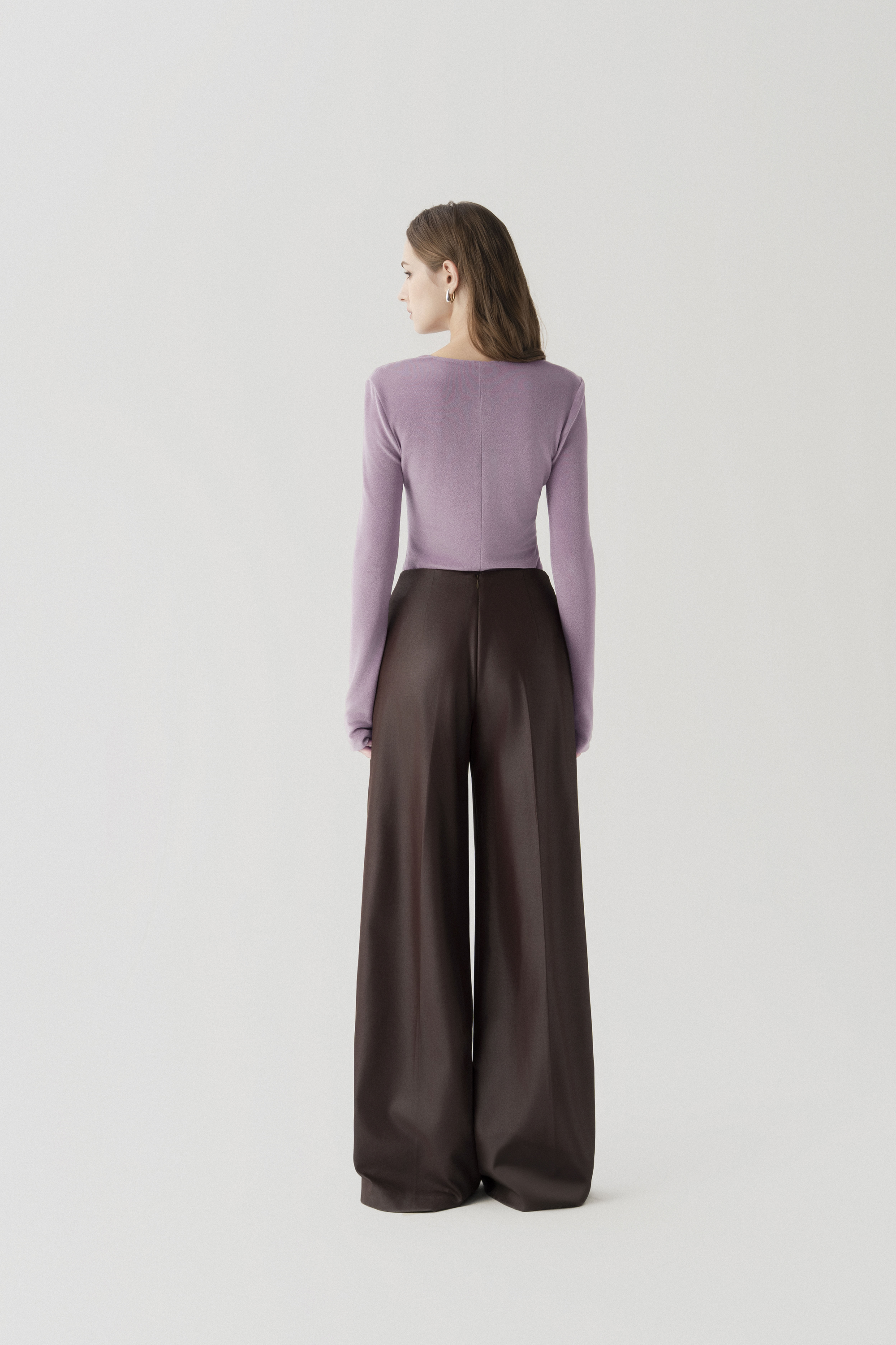 Double Knit Crepe Top in Lavender & Bordeaux Flow Trousers