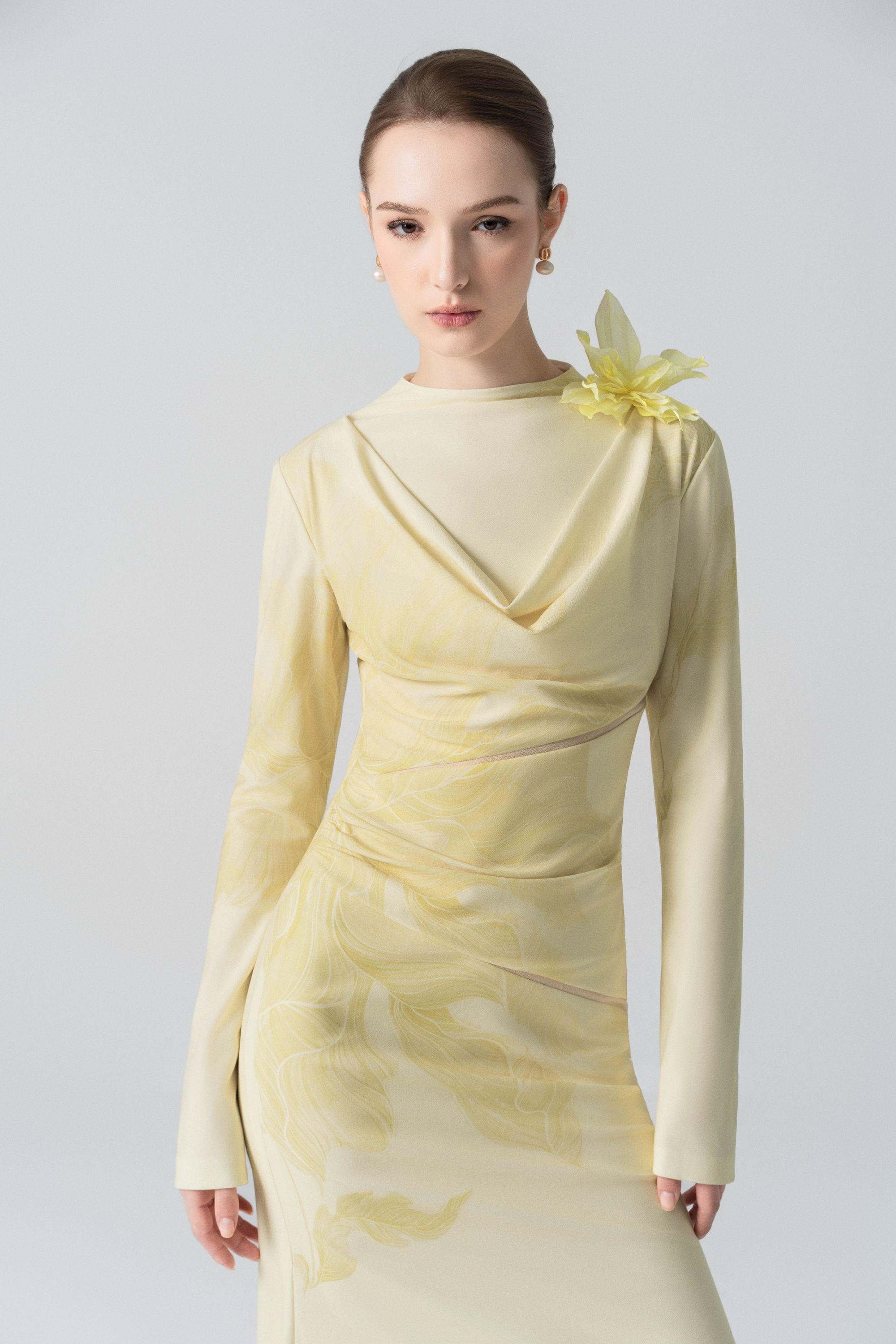 Blossom Drift Fishtail Gown in Almond Oil