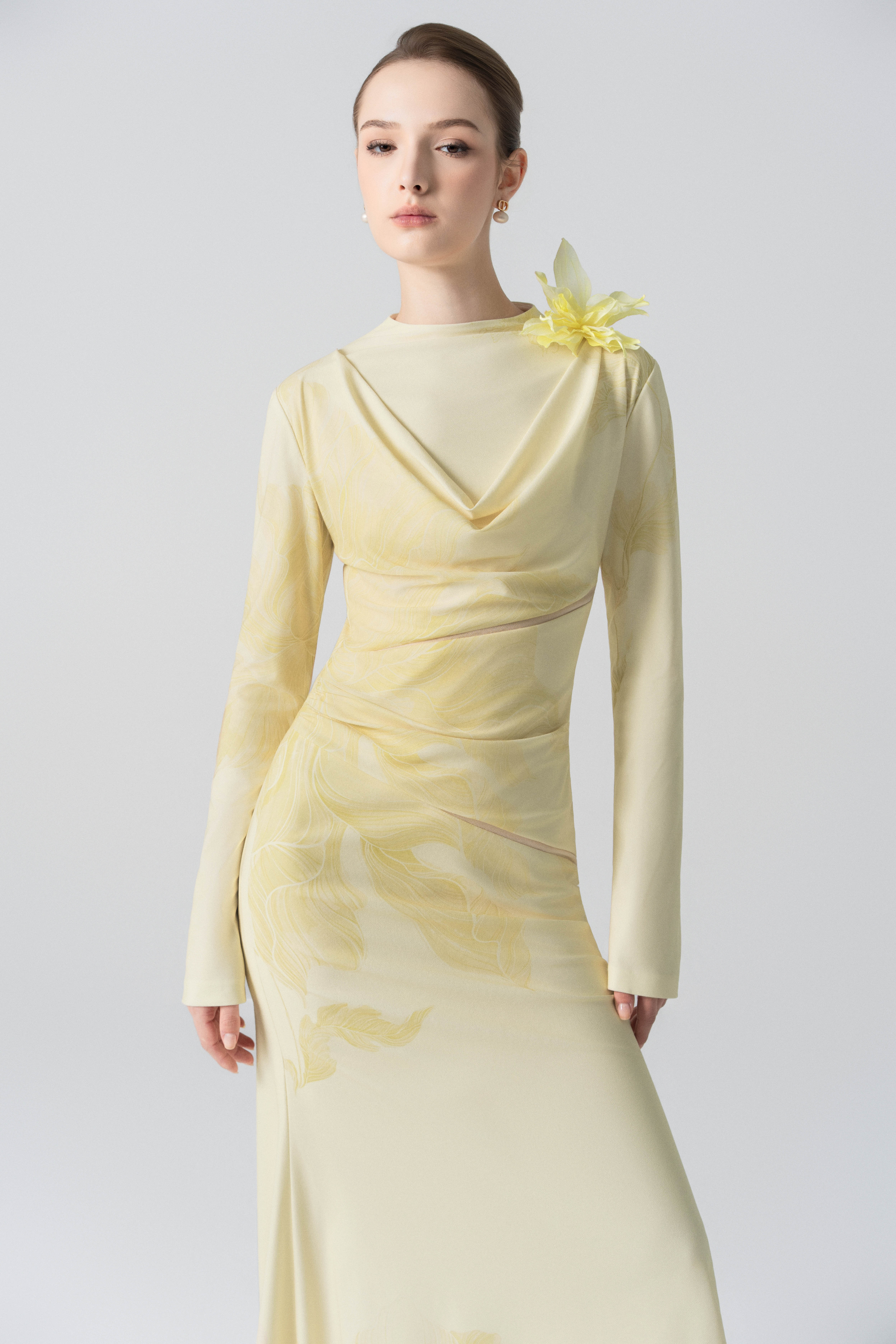 Blossom Drift Fishtail Gown in Almond Oil
