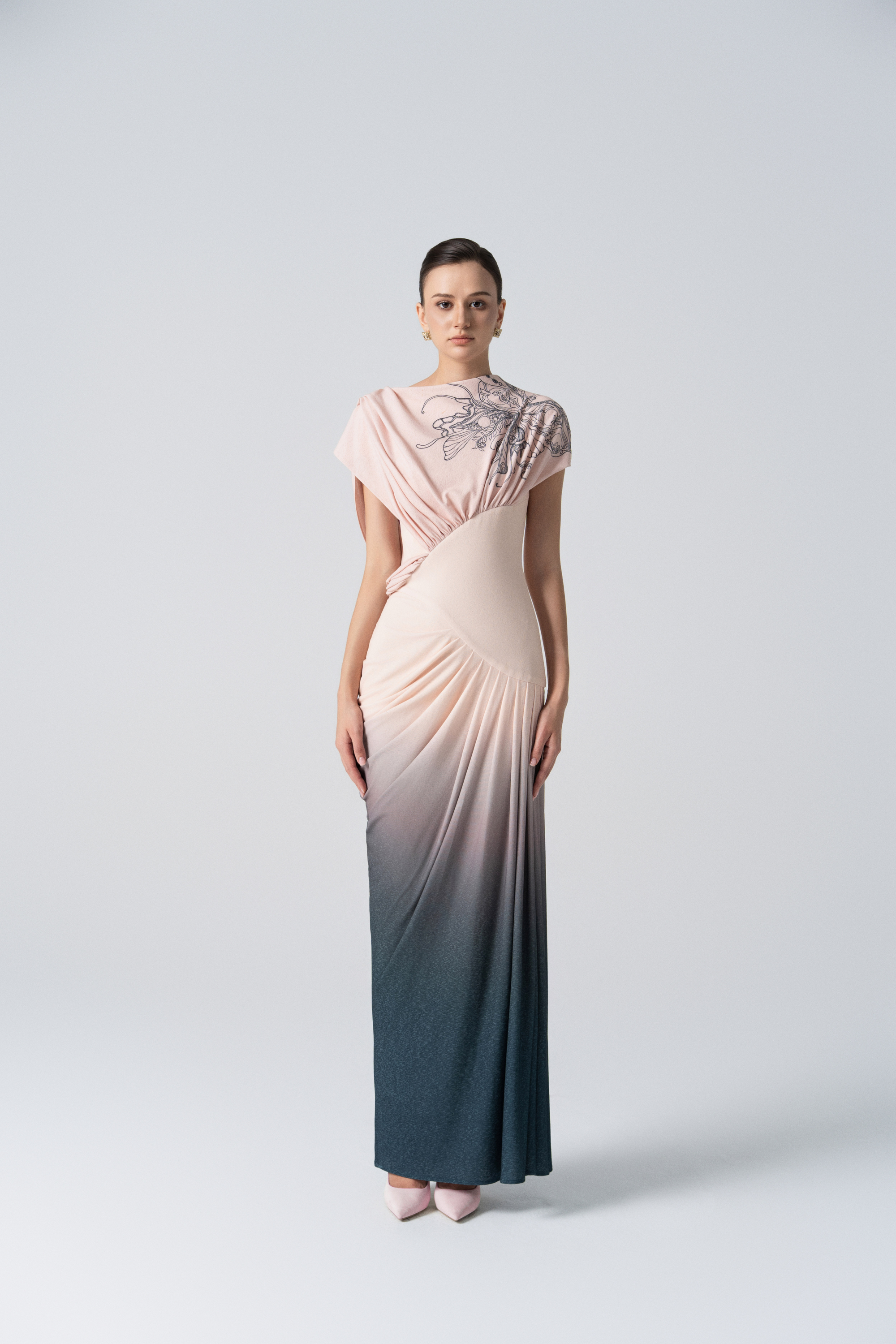 Blush Horizon Midi Ombre Dress in Tender Peach