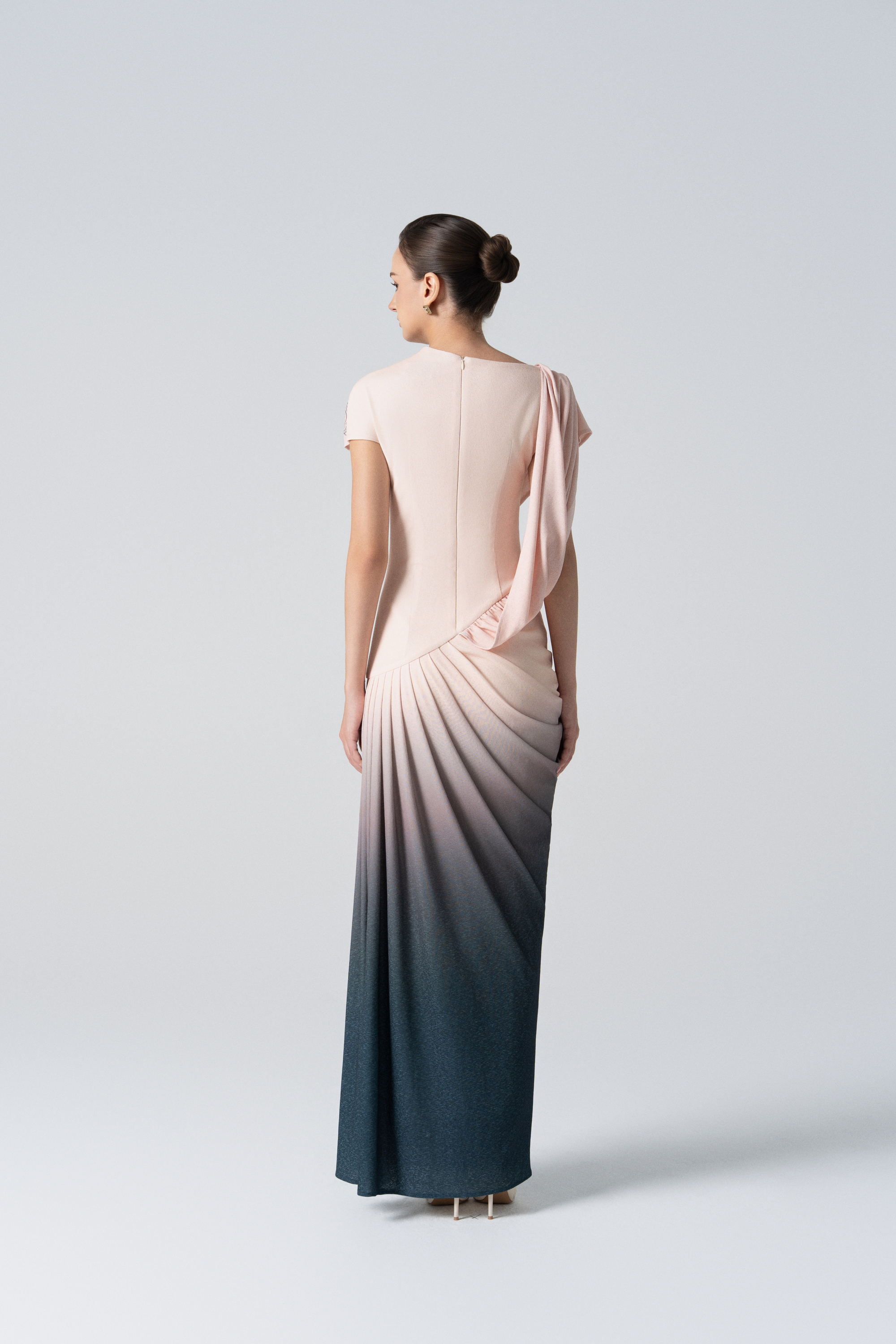 Blush Horizon Midi Ombre Dress in Pale Peach