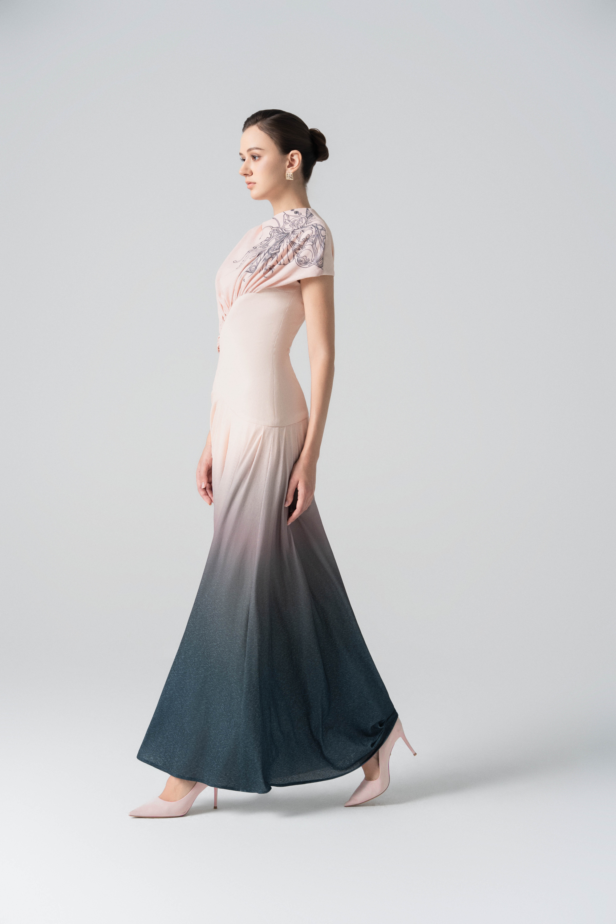 Blush Horizon Midi Ombre Dress in Pale Peach