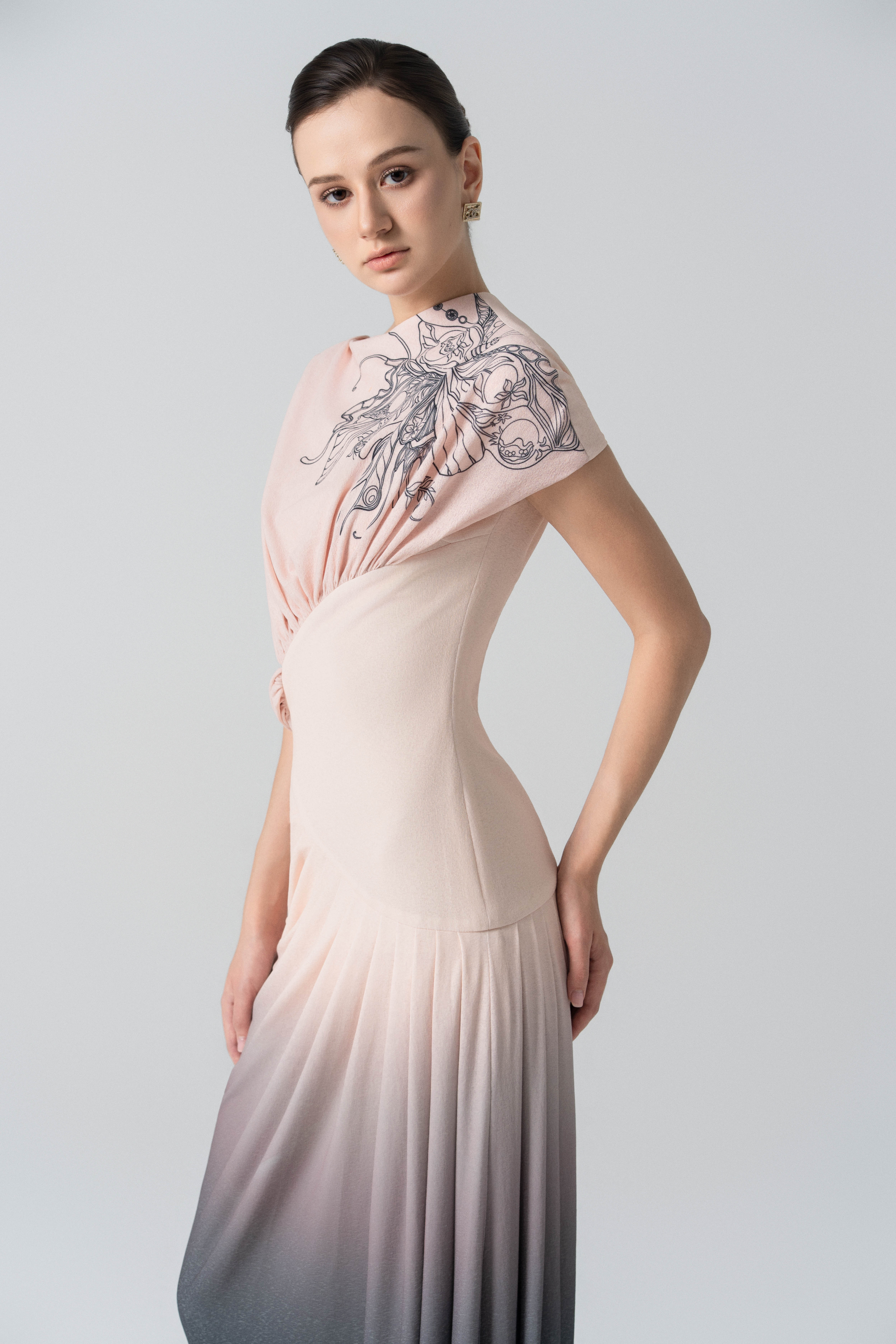 Blush Horizon Midi Ombre Dress in Tender Peach