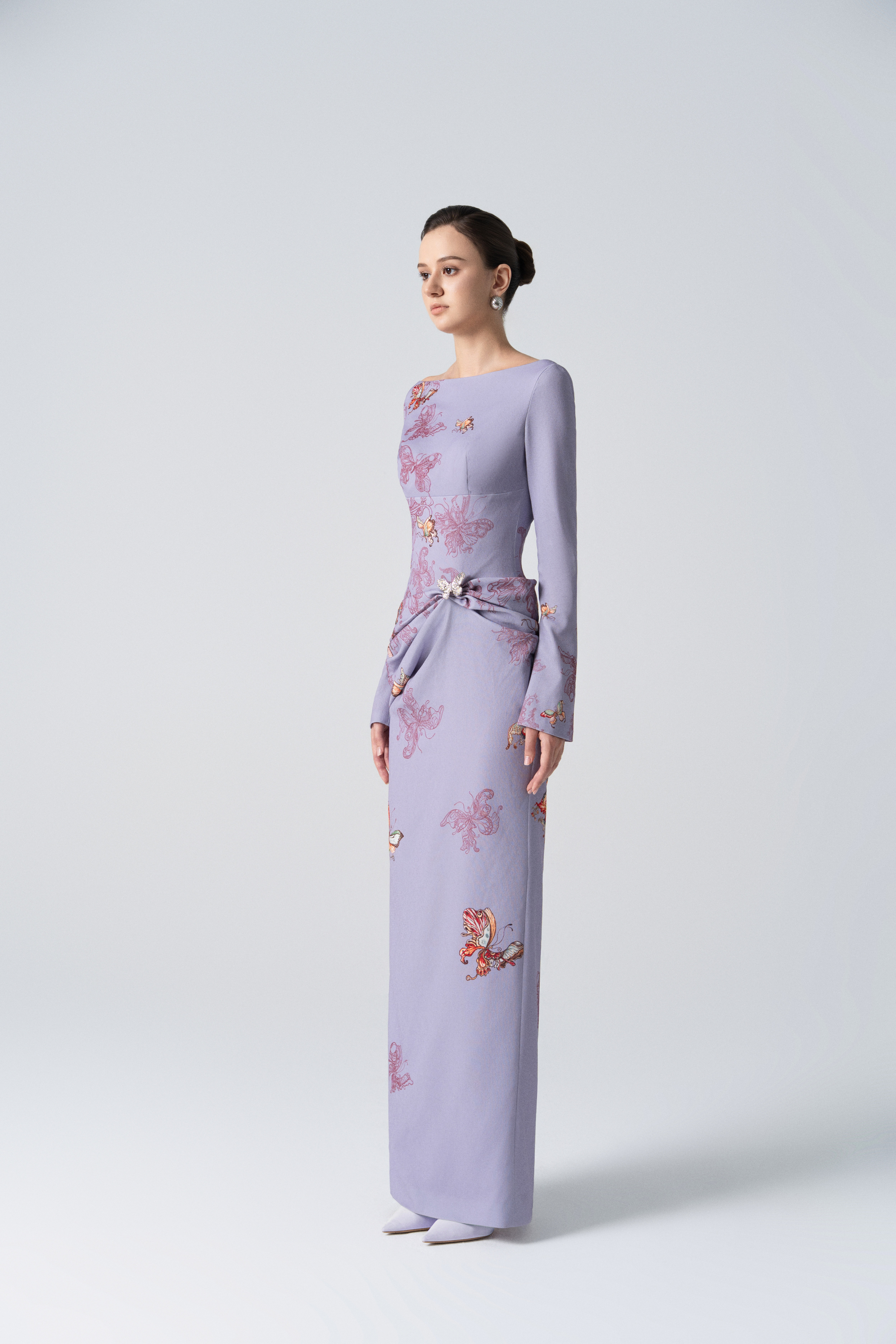 Butterfly Veil Pencil Dress in Almond Oil