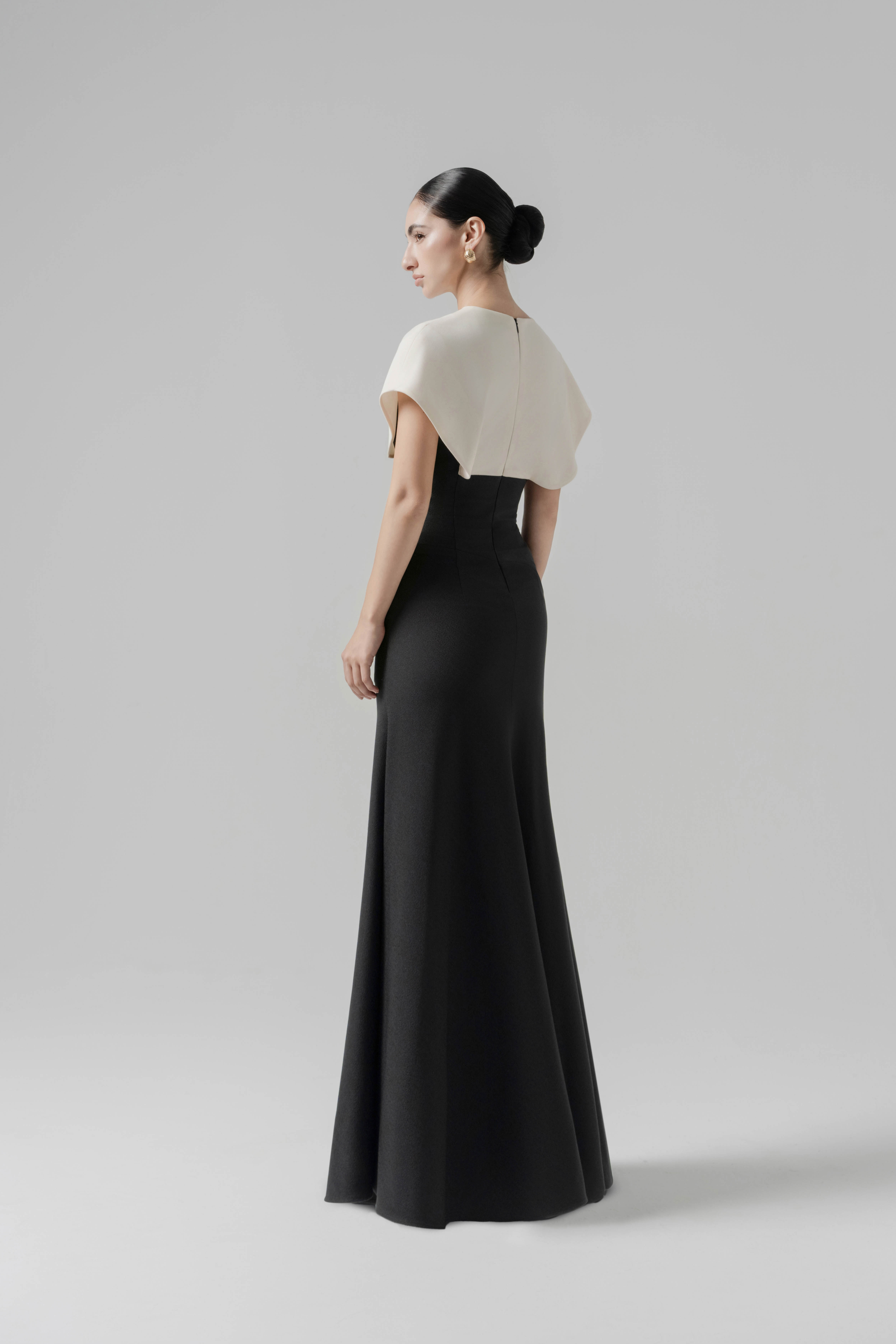 Nest Peplum Dress - Cream & Black Midi with Cowl Neck Nest Peplum Dress - Cream & Black Midi with Cowl Neck