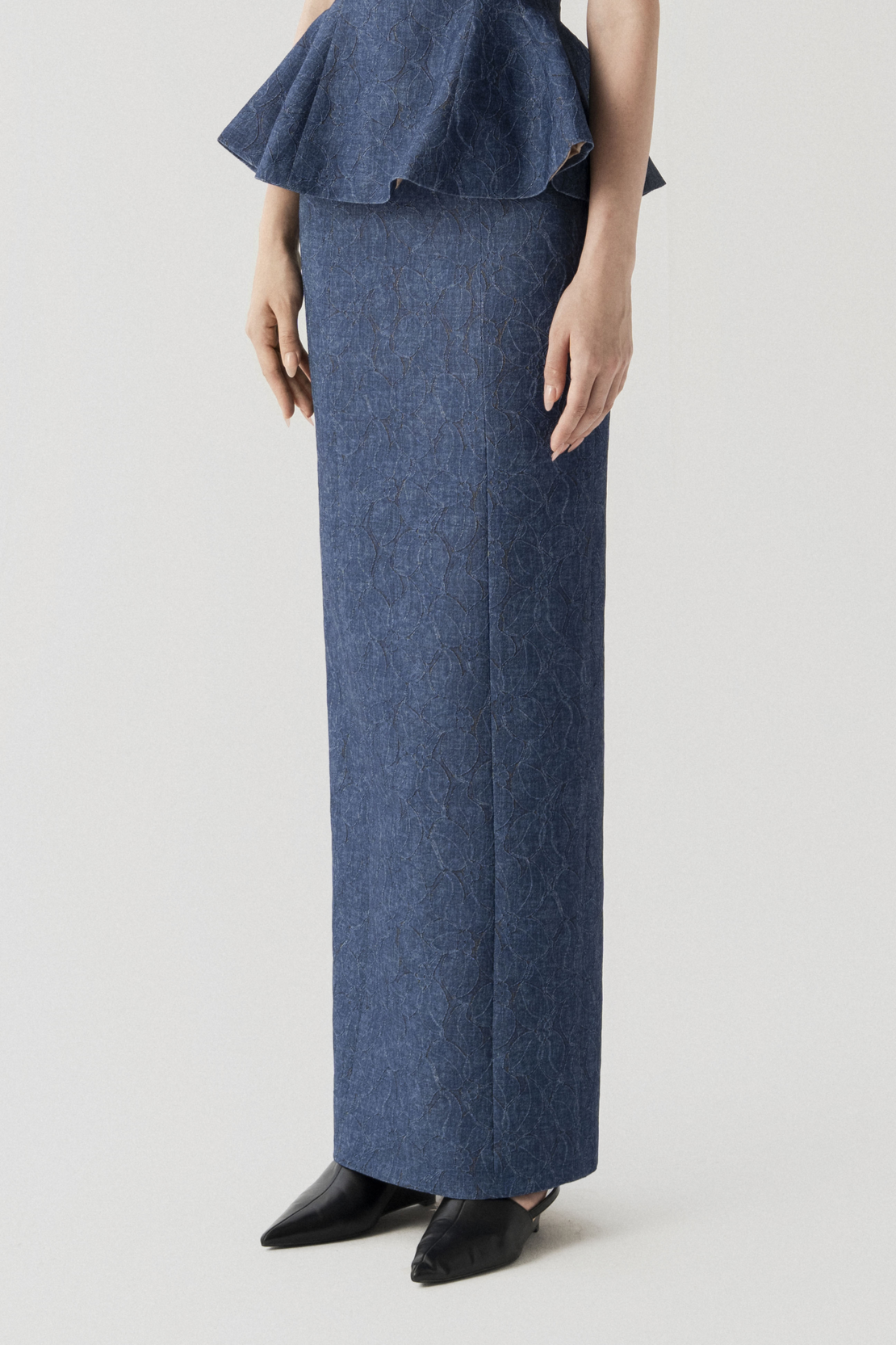 Floral Denim Midi Skirt