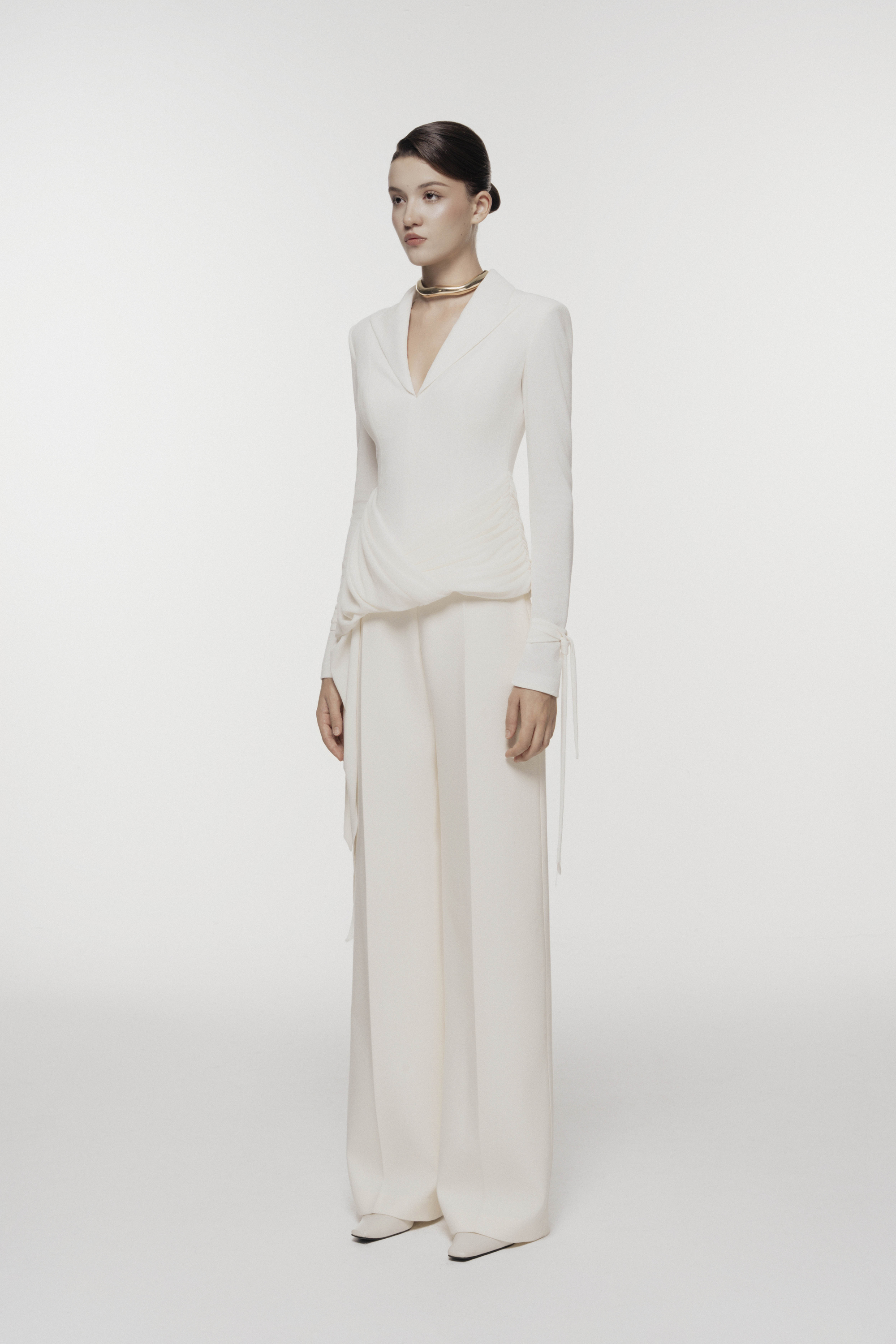 Asymmetric Draped V-Neck Set Design