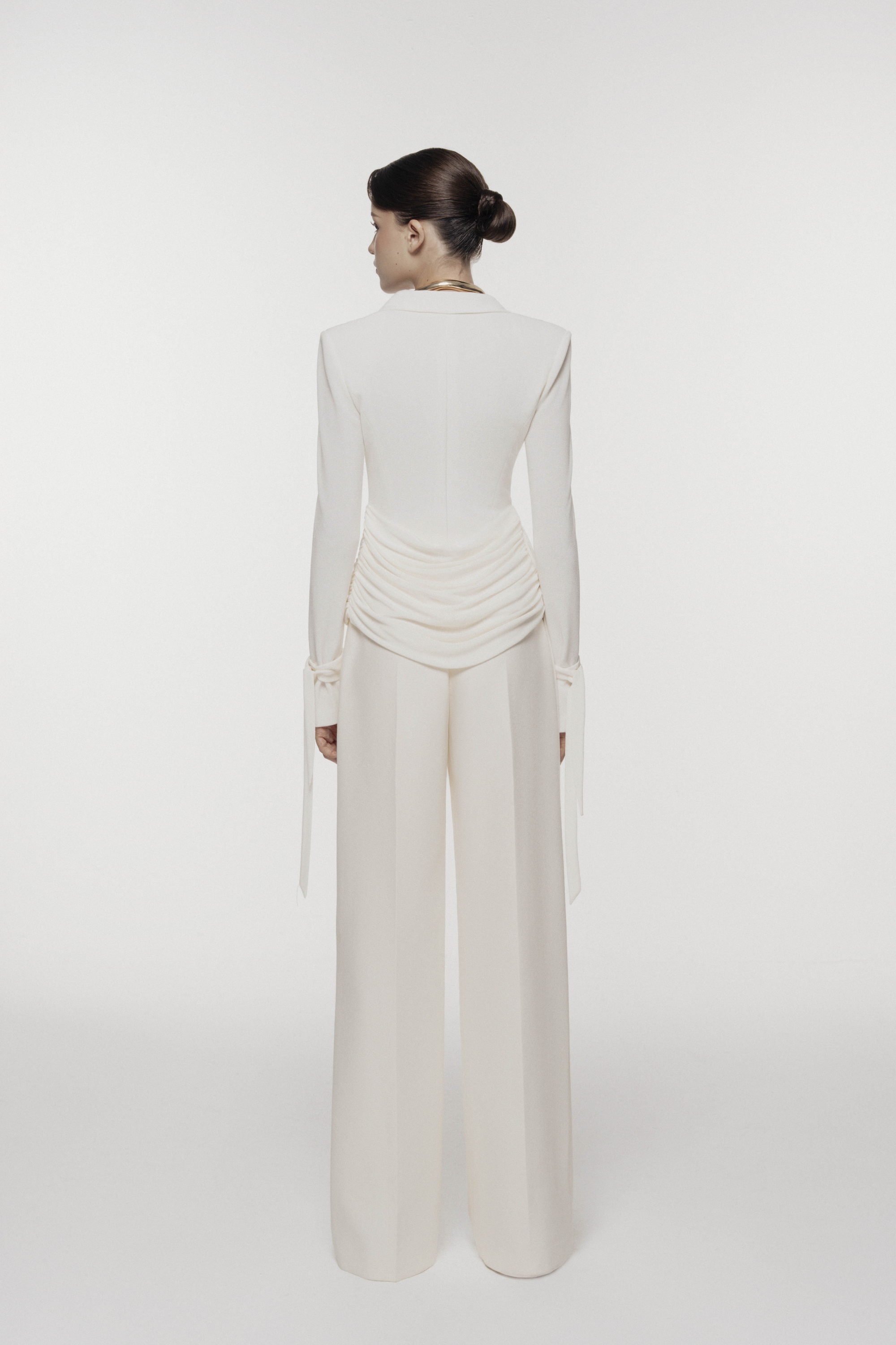 Asymmetric Draped V-Neck Set Design