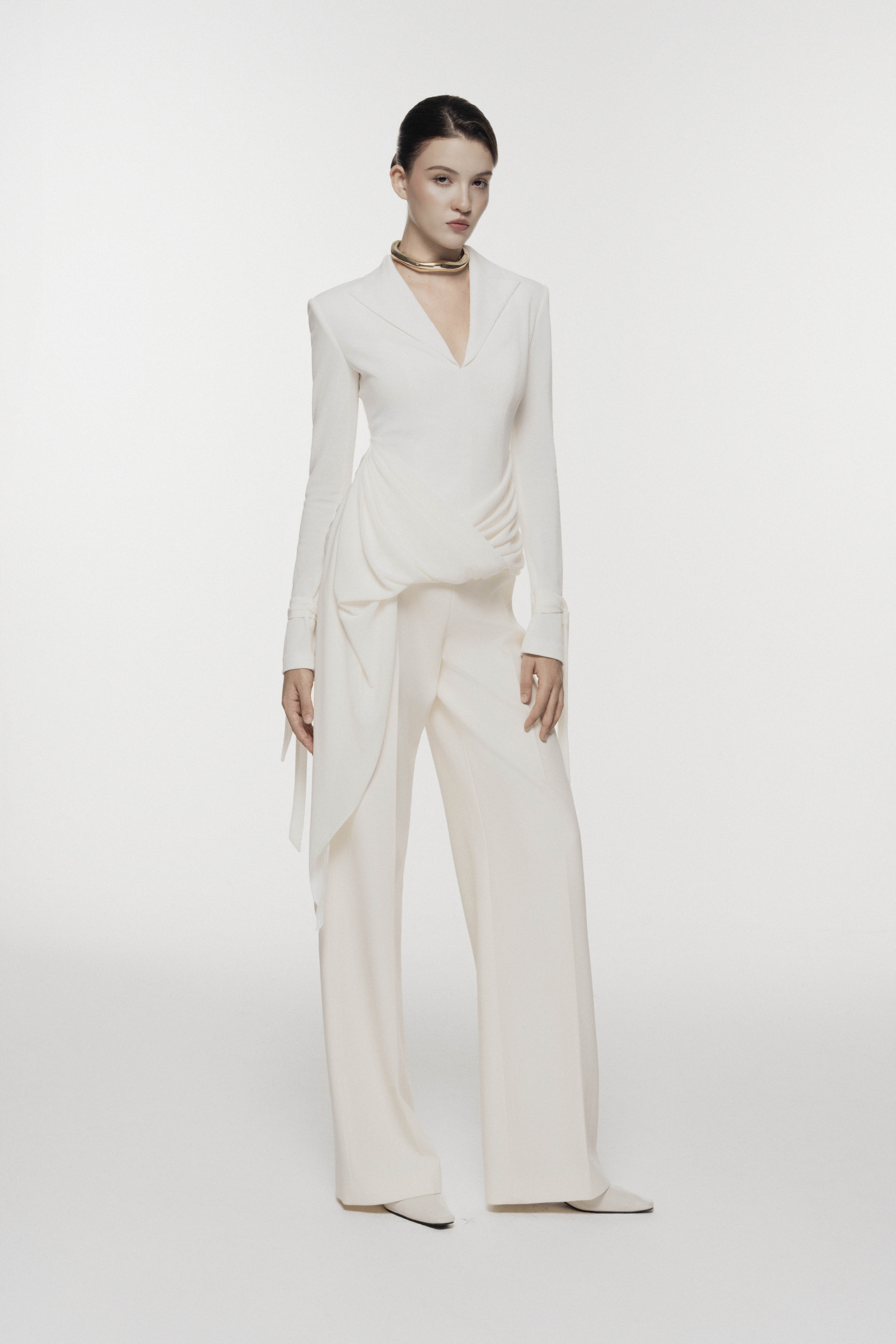 Asymmetric Draped V-Neck Set Design