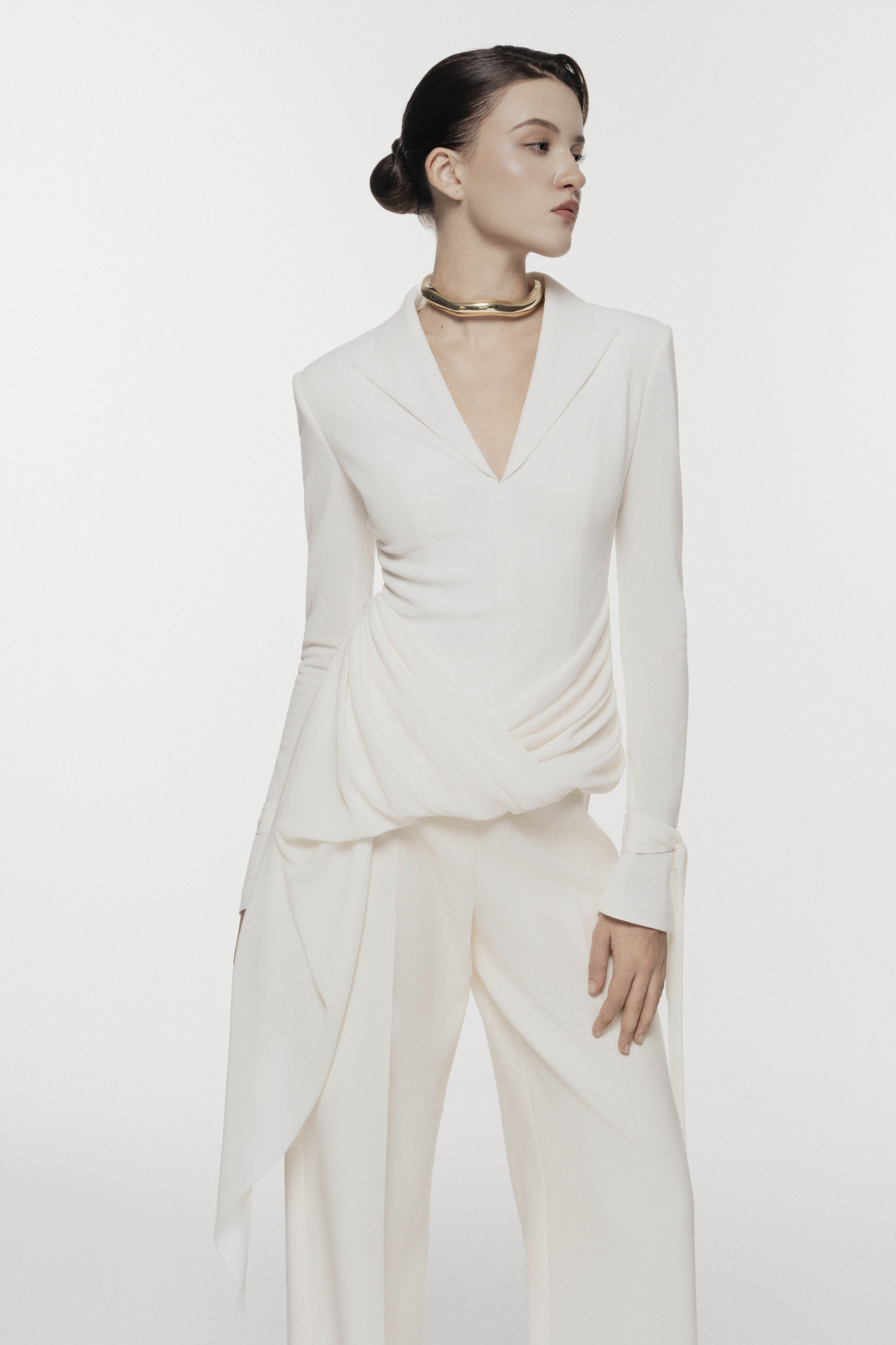 Asymmetric Draped V-Neck Set Design