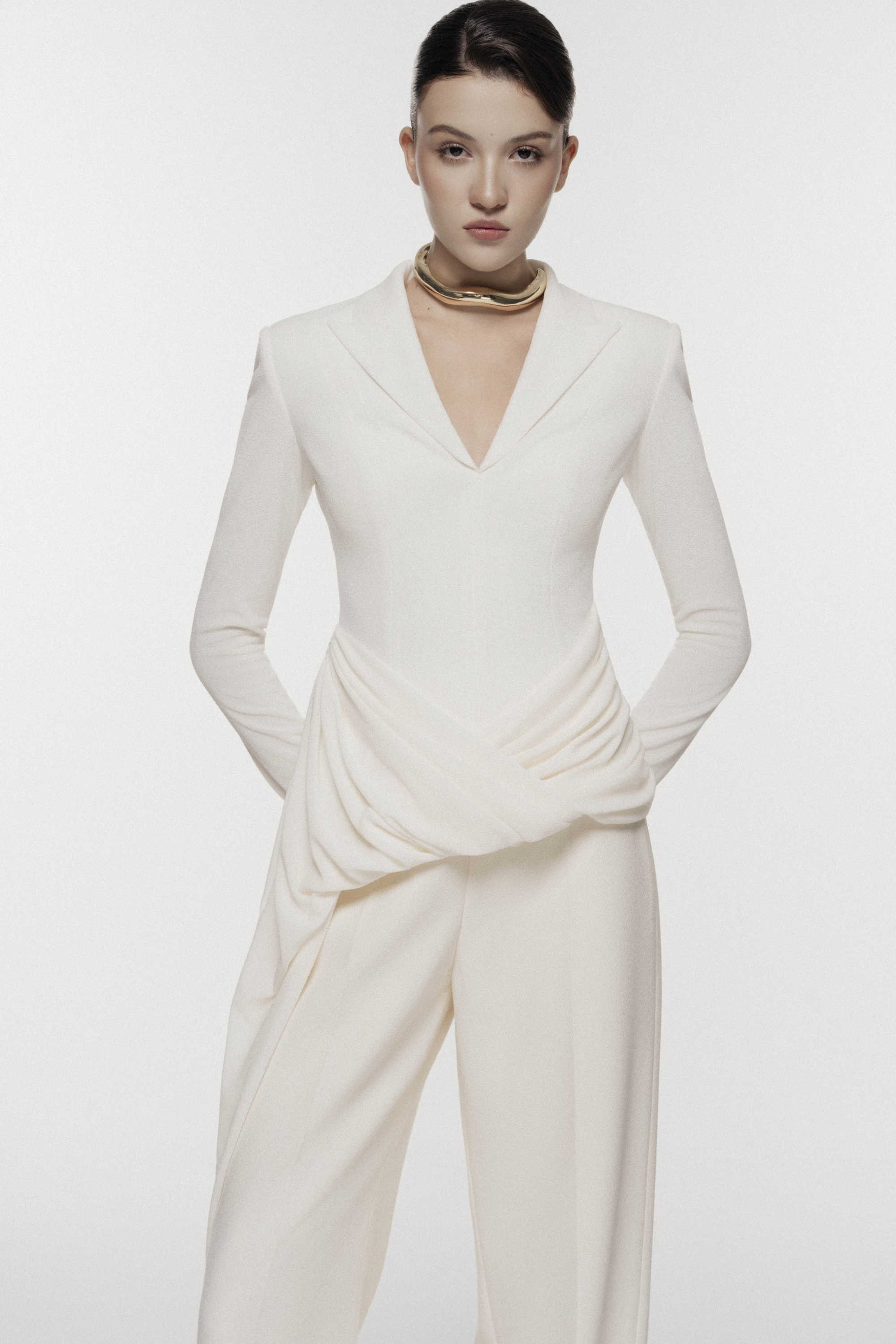 Asymmetric Draped V-Neck Blazer