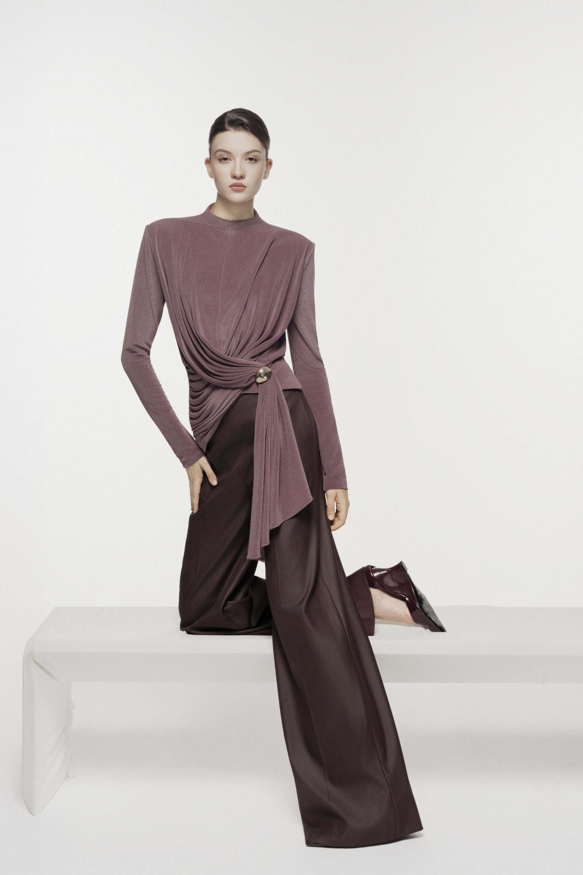 High-Waist Wide-Leg Pleated Trousers