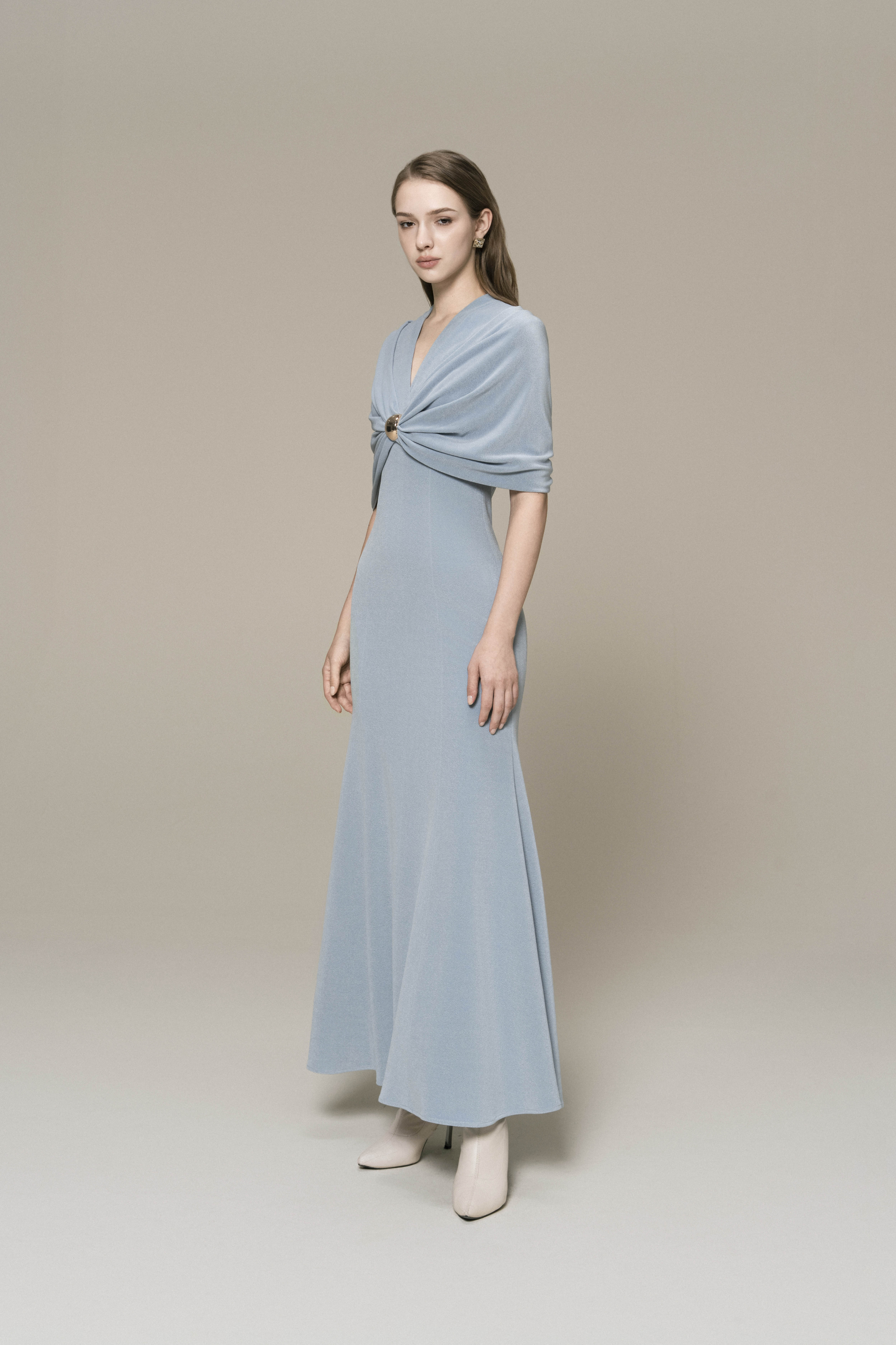 Halo Peplum Midi Dress in Sky Blue