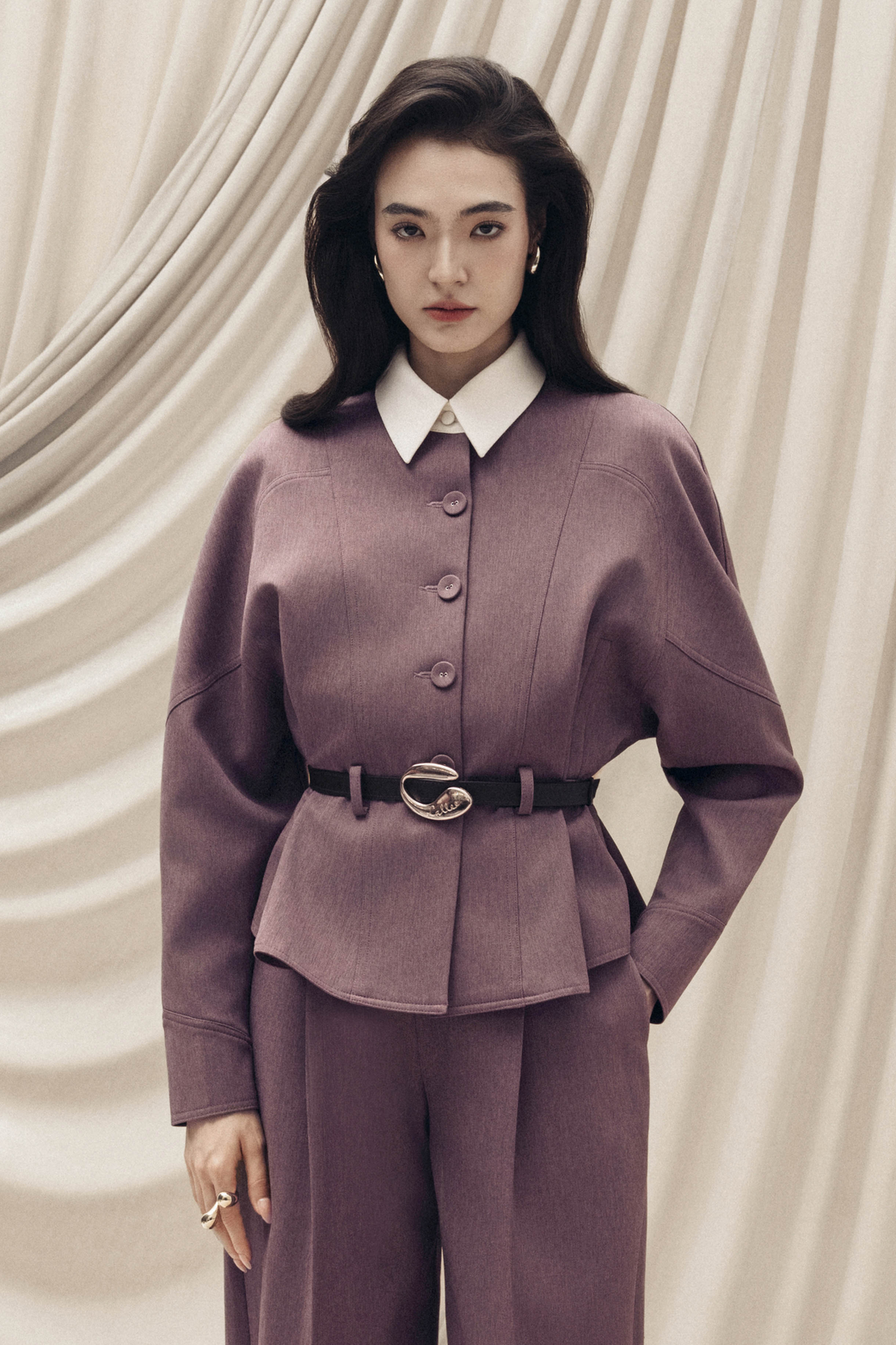 Quilted Structure Short Jacket in Rose Taupe