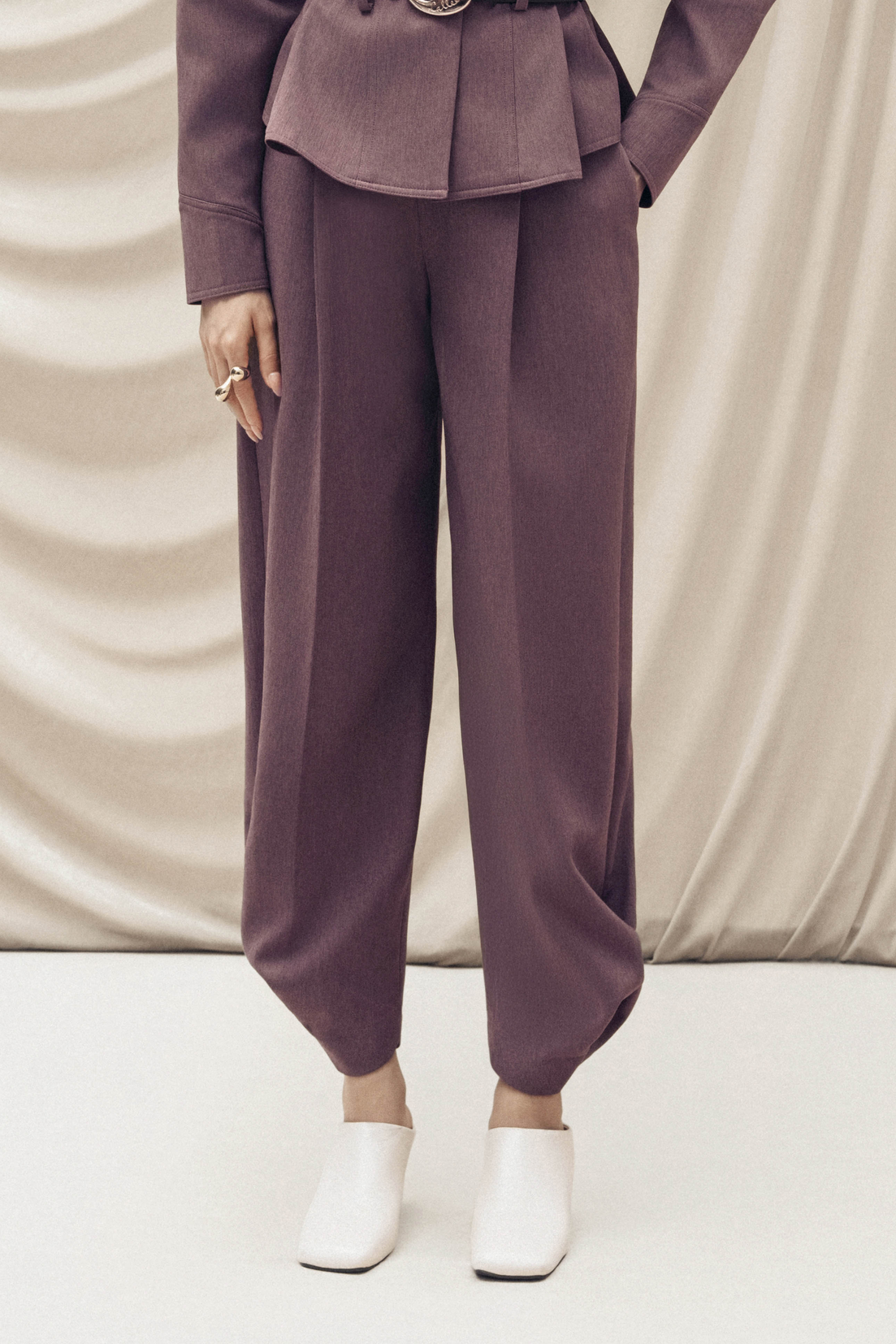 Twisted-Hem Cocoon Pants in Rose Taupe