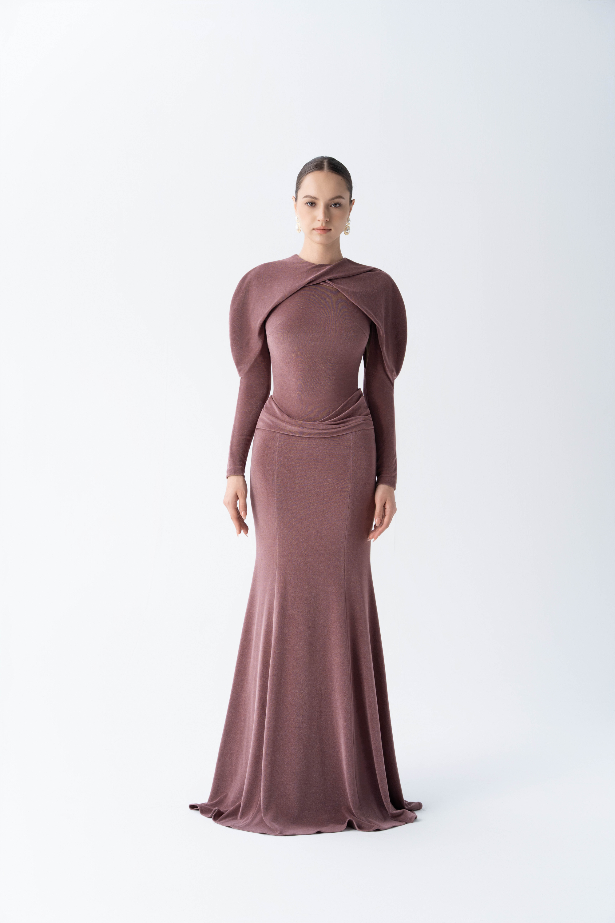 knee length dresses for ladies LAUREN LONGSLEEVE CROSSOVER DRESS – Enclothe main image 1