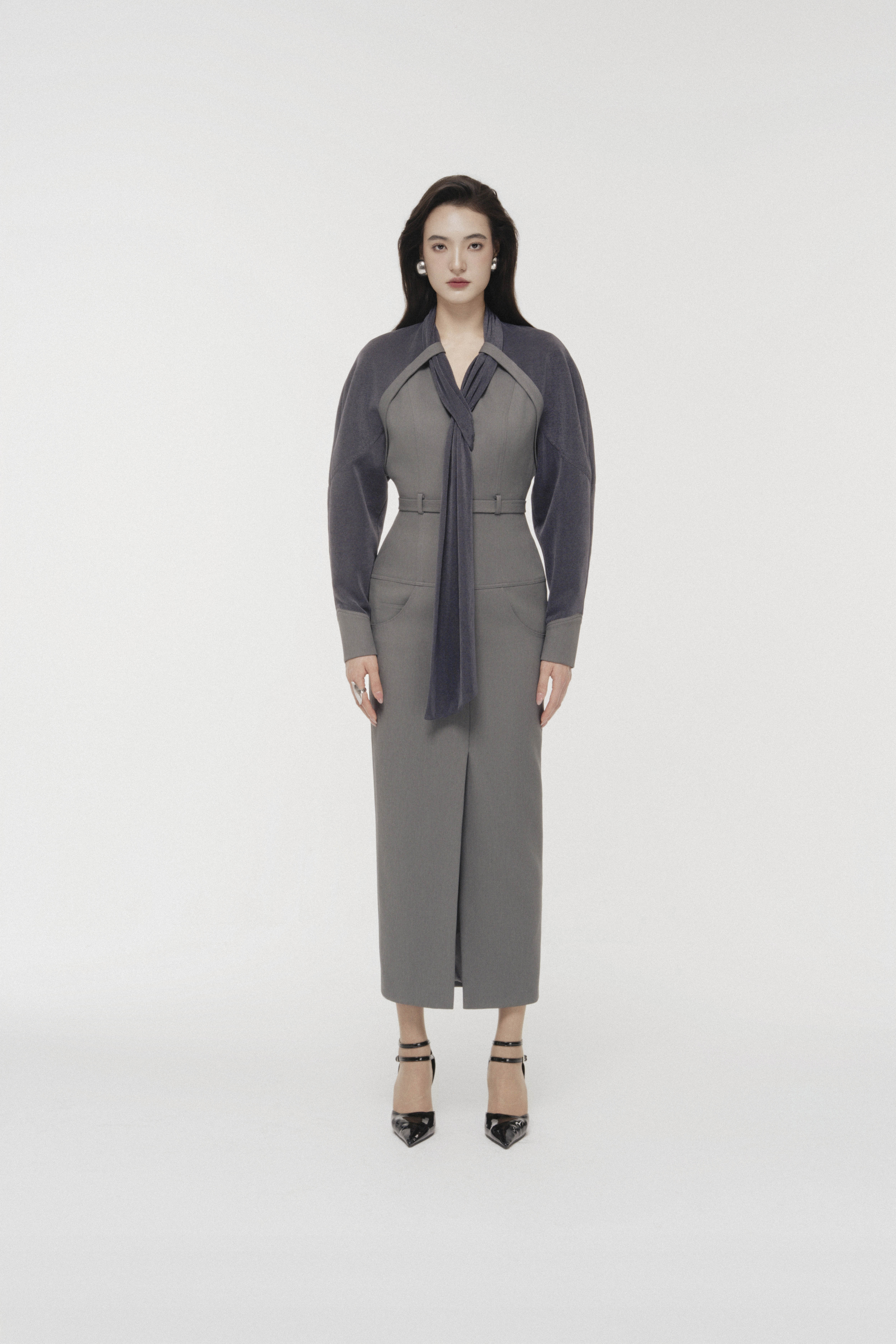 Contour Scarf-Neck Pencil Dress