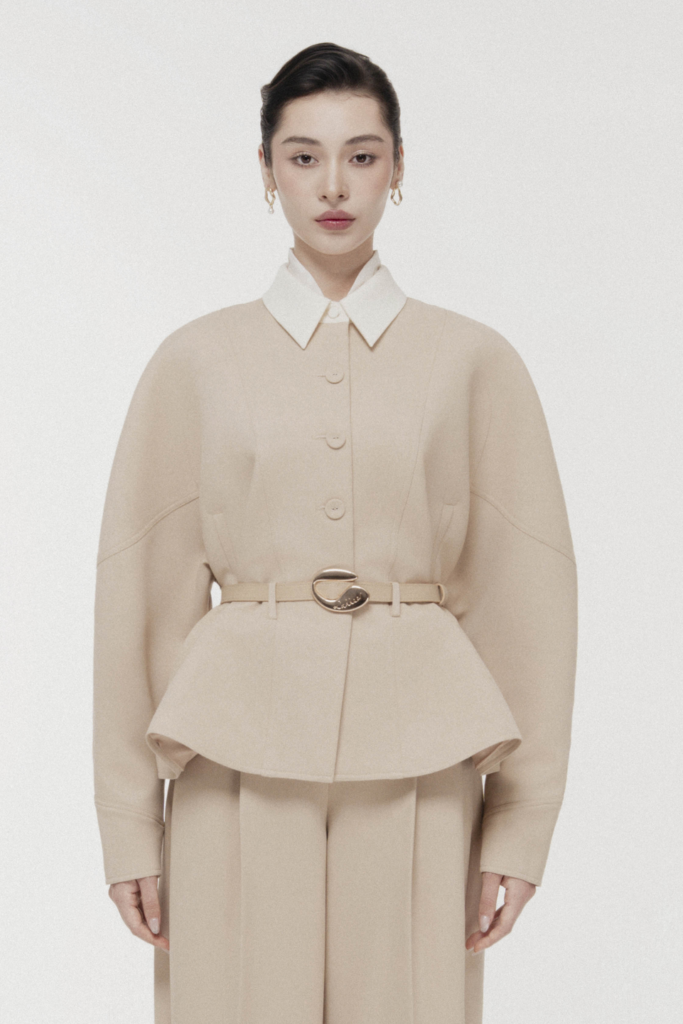 Quilted Structure Short Jacket | Hazelnut Cropped Blazer