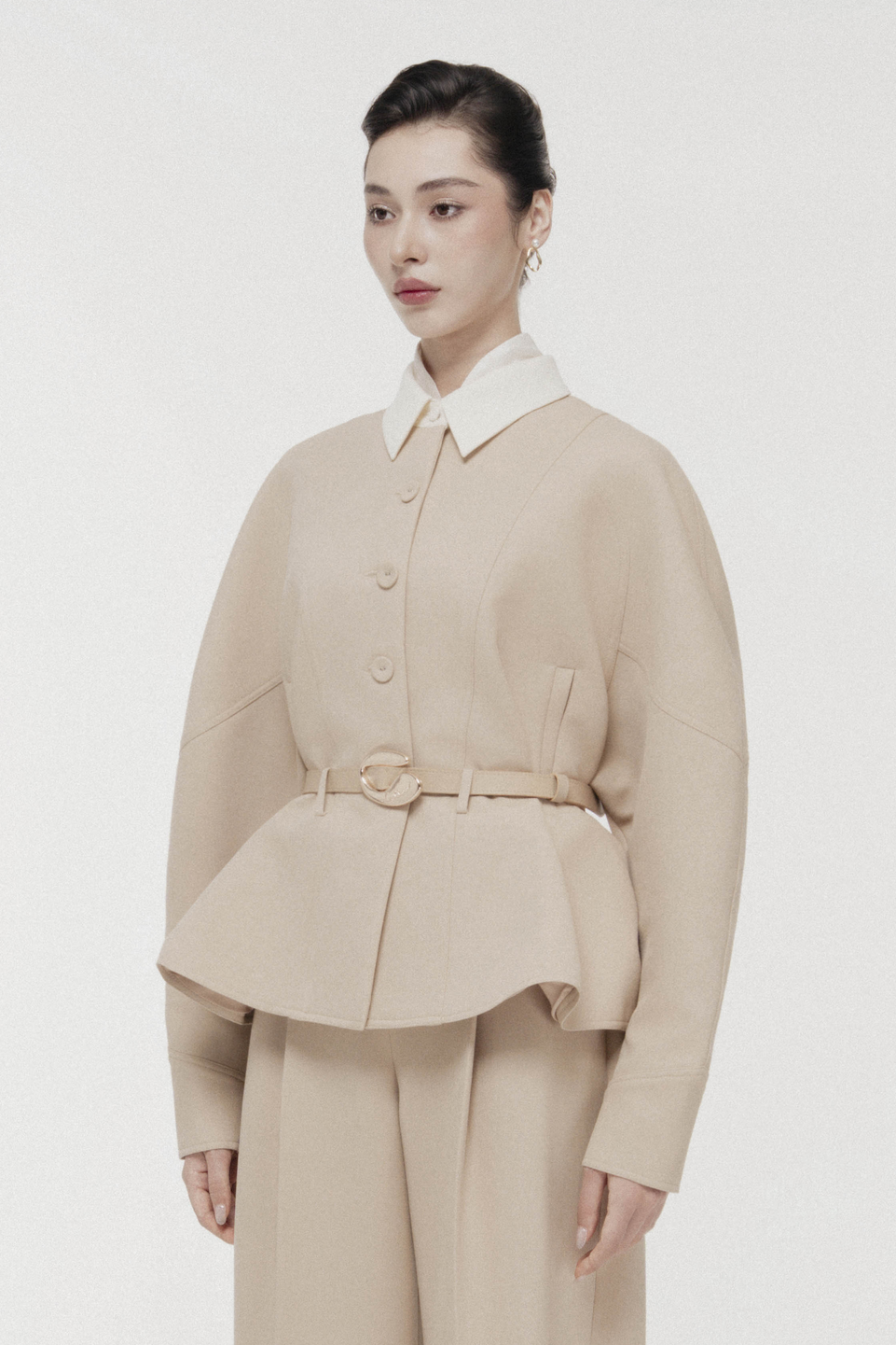 Quilted Structure Short Jacket | Hazelnut Cropped Blazer