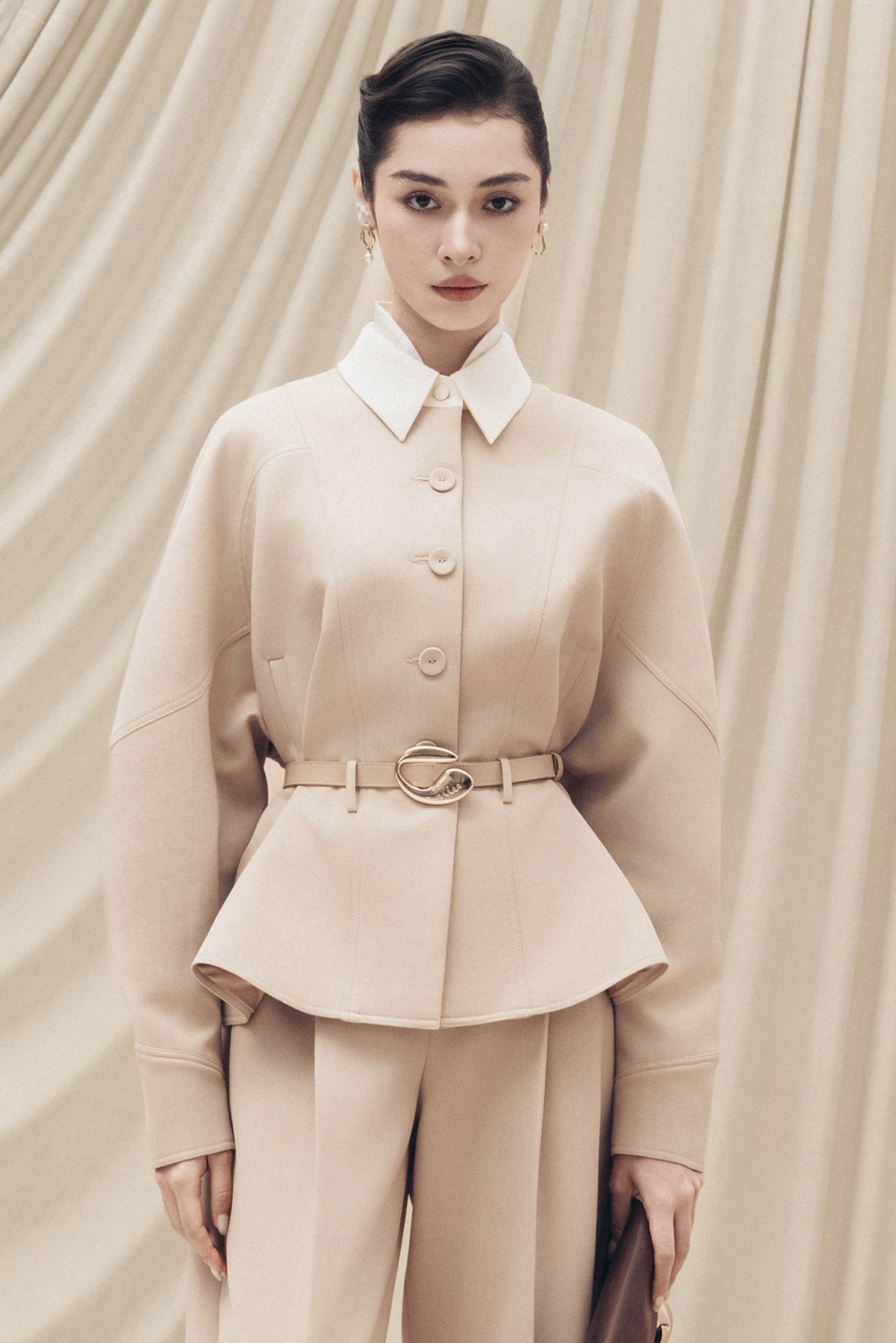 Quilted Structure Short Jacket in Hazelnut