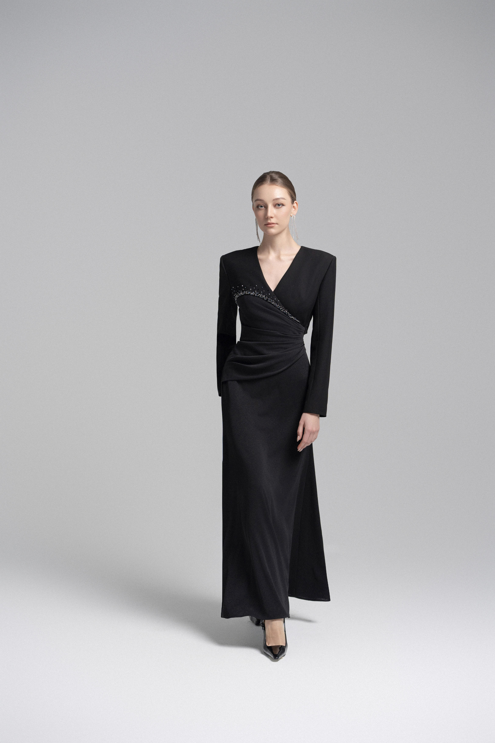 Asymmetrical Lapel Crystal Blazer Dress