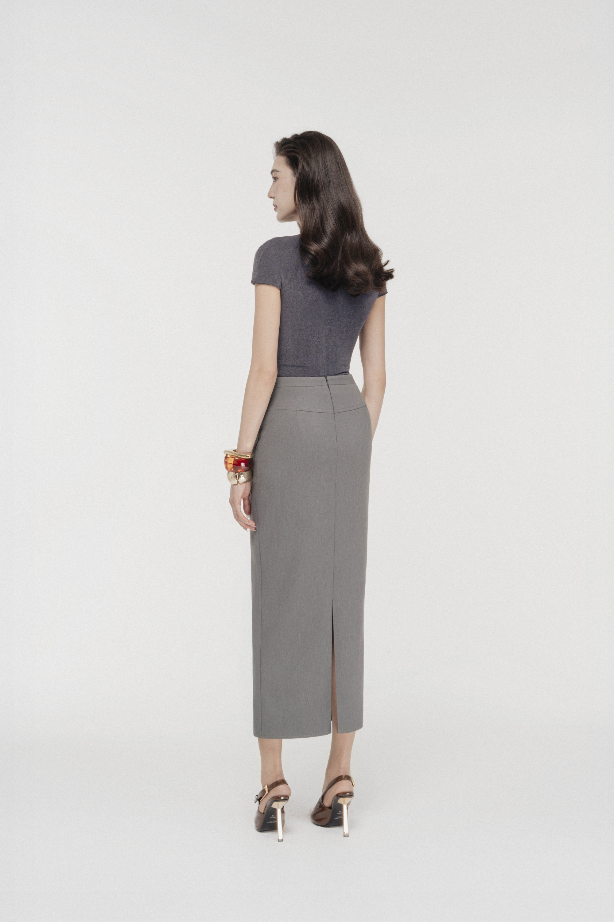 Folded-Slit Sculpted Pencil Skirt