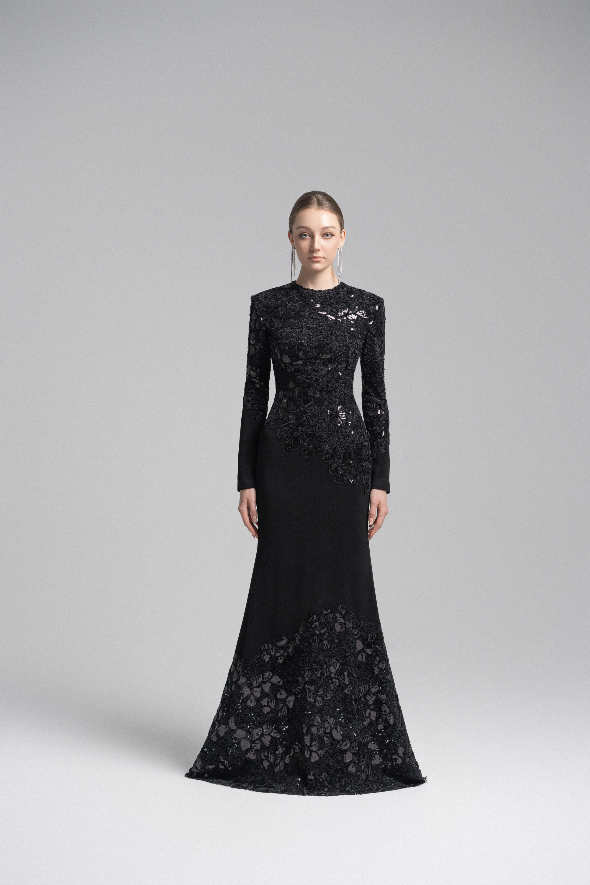 Black Celeste Lace Mermaid Dress - Handcrafted Gown VL1003 XXL - US 12 / Black Black Celeste Lace Mermaid Dress - Handcrafted Gown VL1003 XXL - US 12 / Black