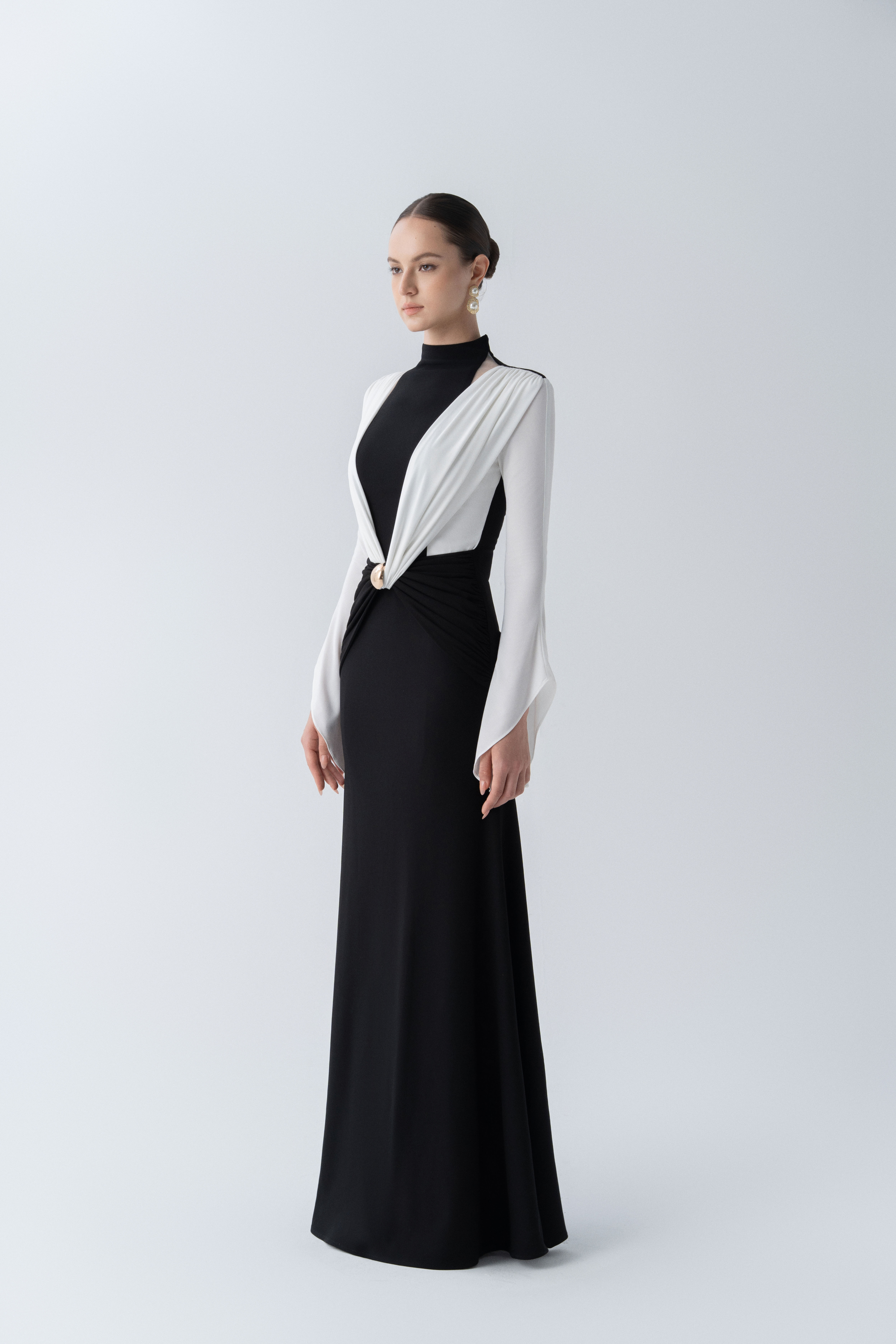 Twilight Cascade Midi Gown | Black & White Fishtail Dress M - US 6 / Black and White Twilight Cascade Midi Gown | Black & White Fishtail Dress M - US 6 / Black and White