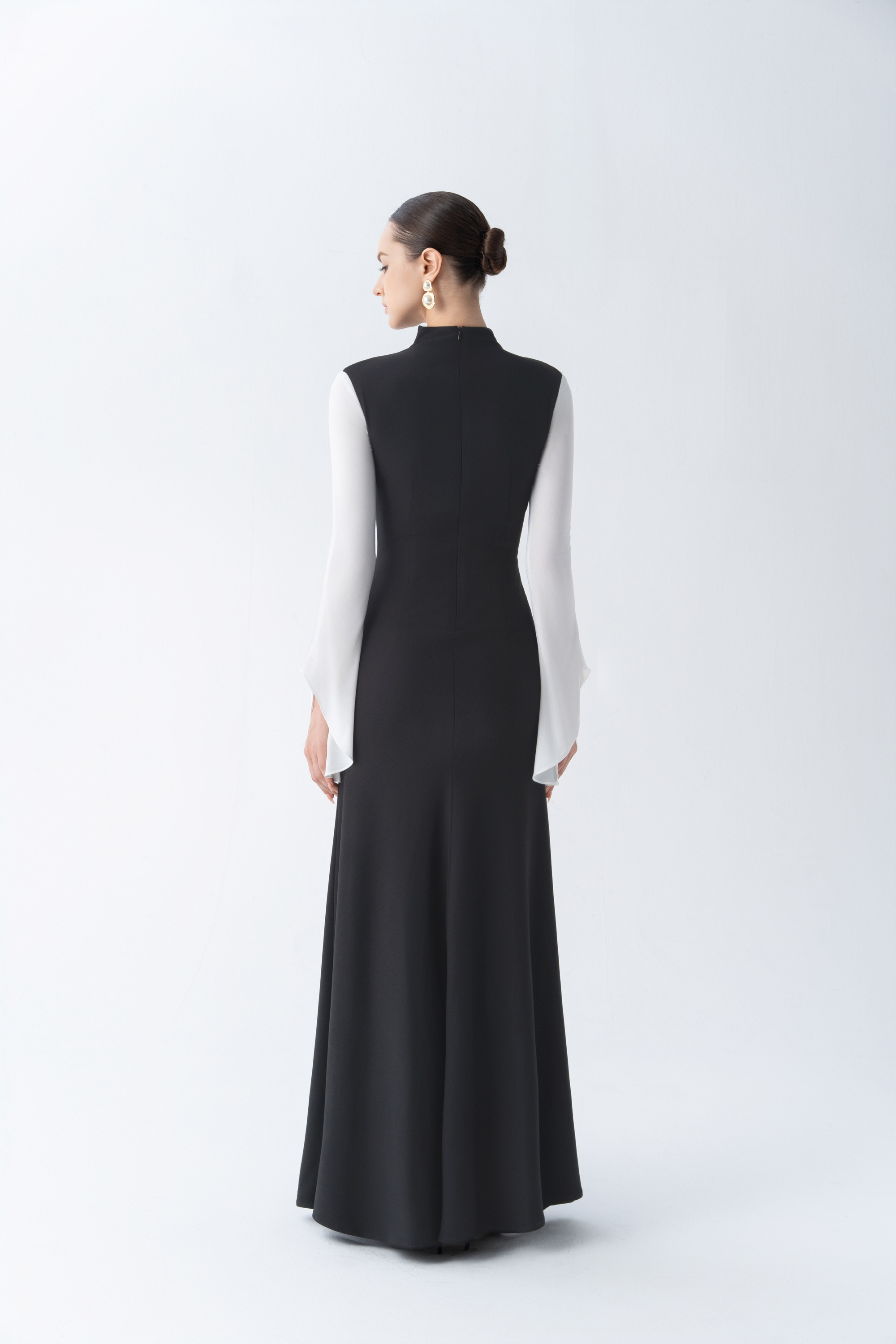 midi dress with fishtail Twilight Cascade Midi Gown | Black & White Fishtail Dress M