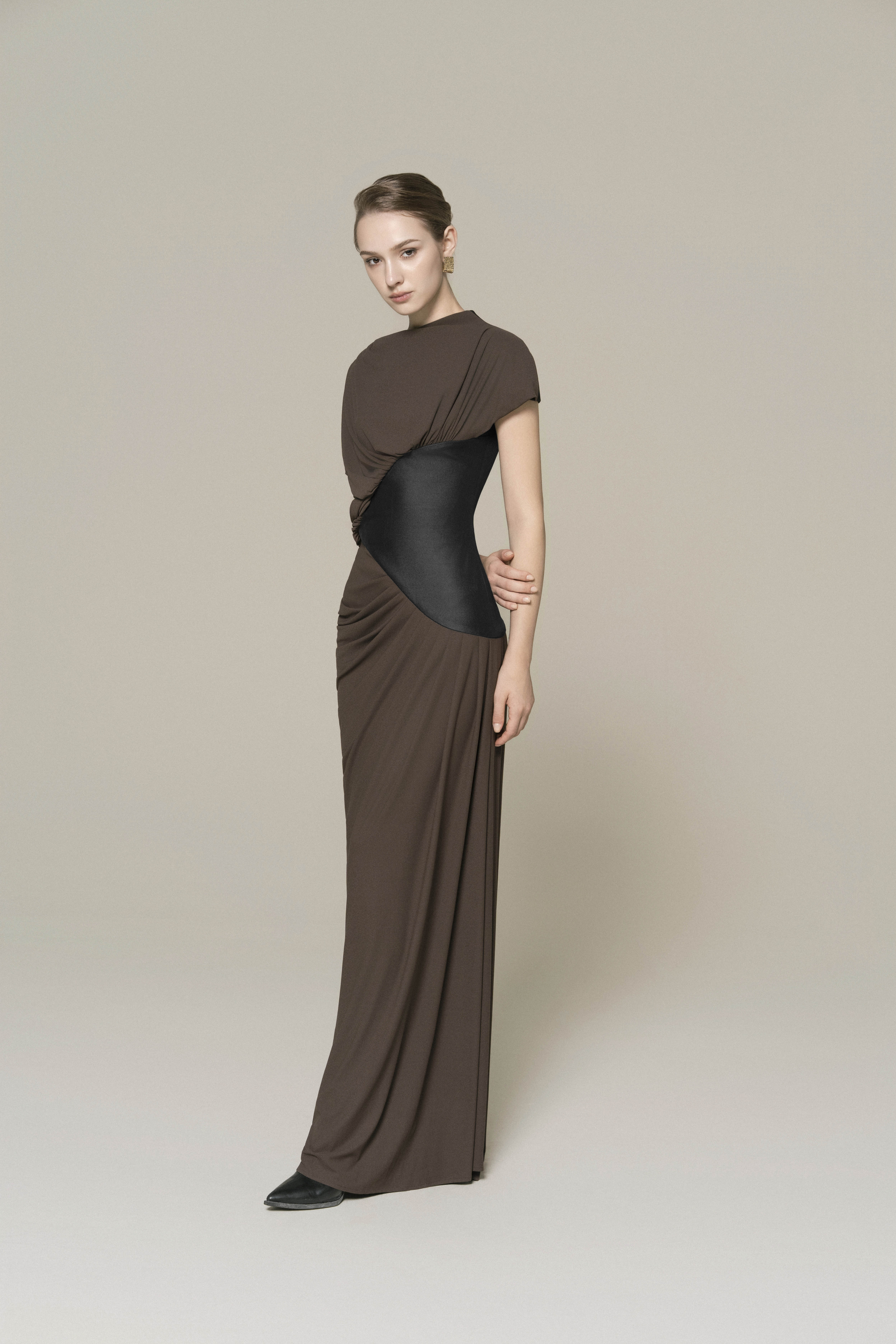 Umber Eclipse Midi Dress | Chocolate Martini Corset Gown Umber Eclipse Midi Dress | Chocolate Martini Corset Gown
