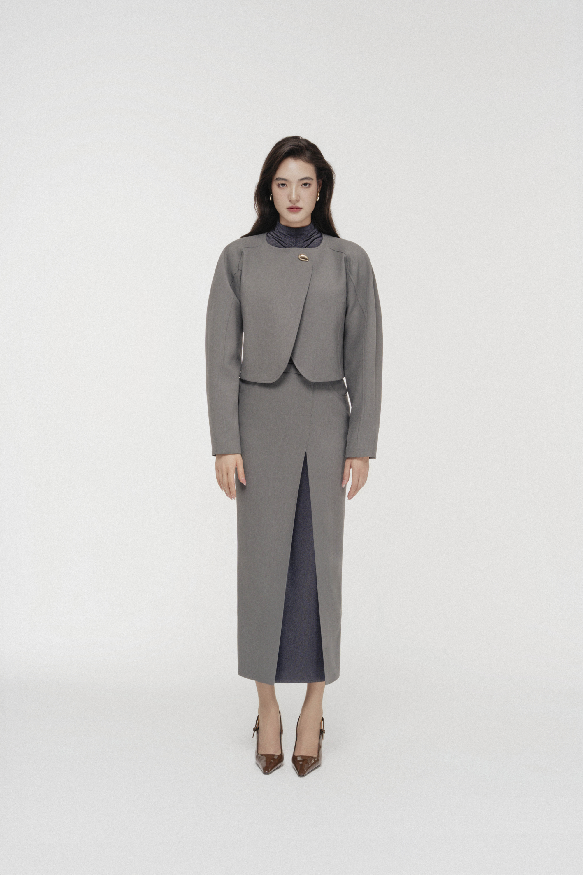 Solstice Cropped Jacket Top & Skirt in Monument x Bezel