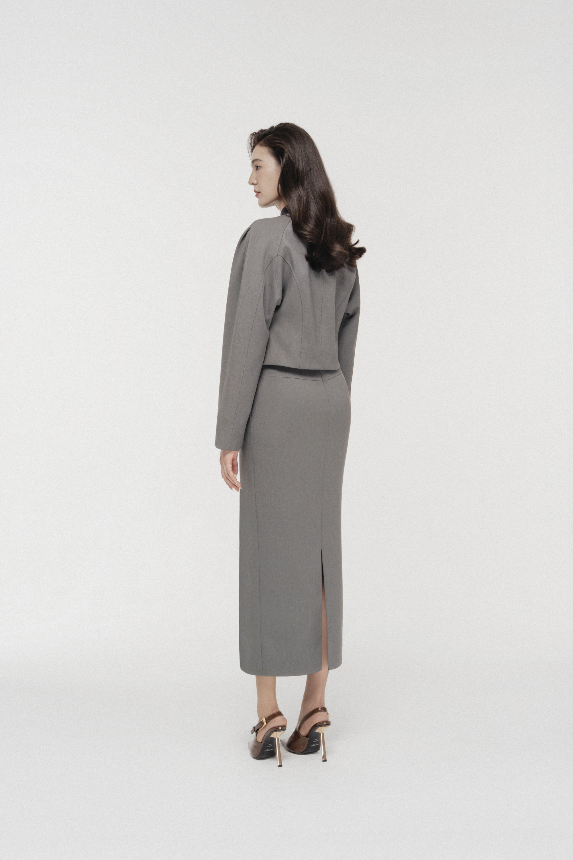Solstice Cropped Jacket Top & Skirt in Monument x Bezel