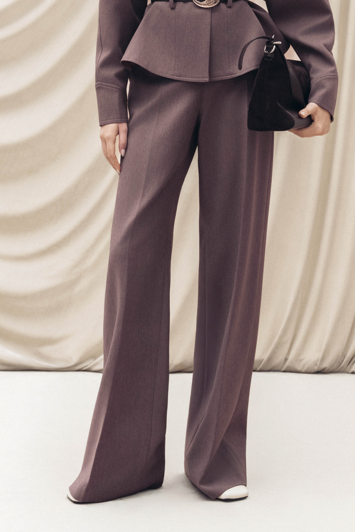High-Waist Pleated Wide-Leg Trousers in Rose Taupe