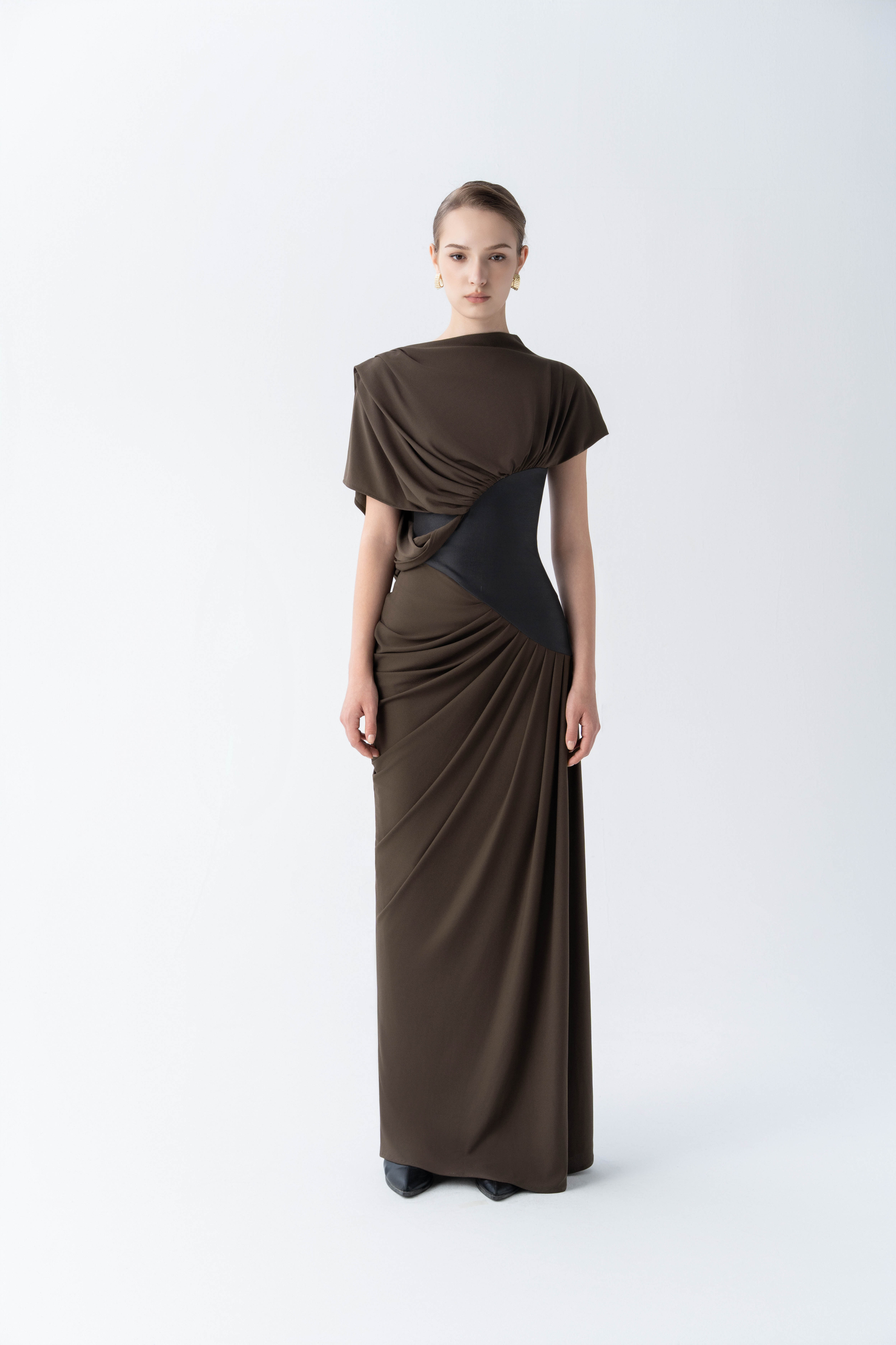 Umber Eclipse Midi Dress | Chocolate Martini Corset Gown