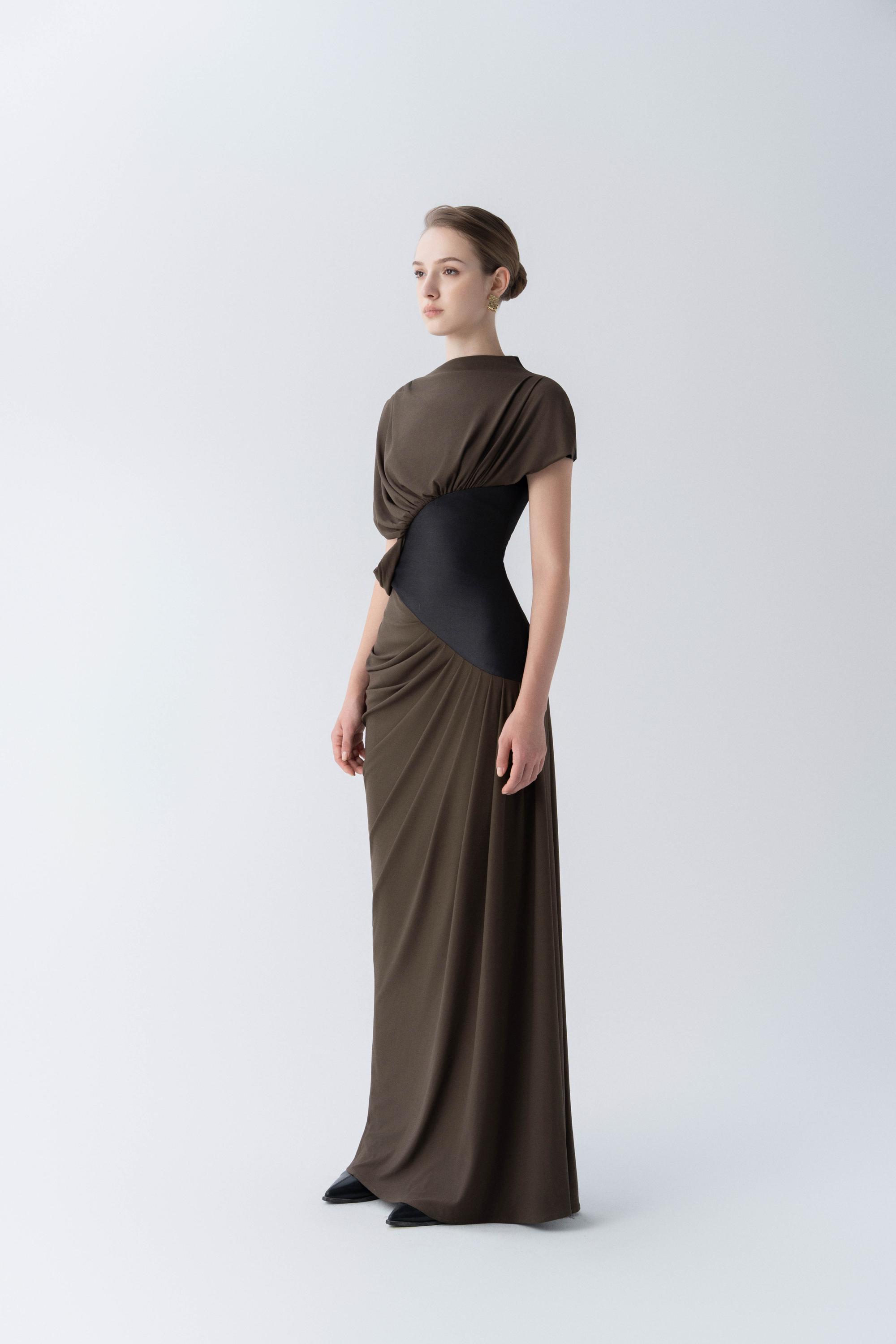 chocolate corset dress Women's Chocolate Bandeau Corset Drape Detail Maxi Dress