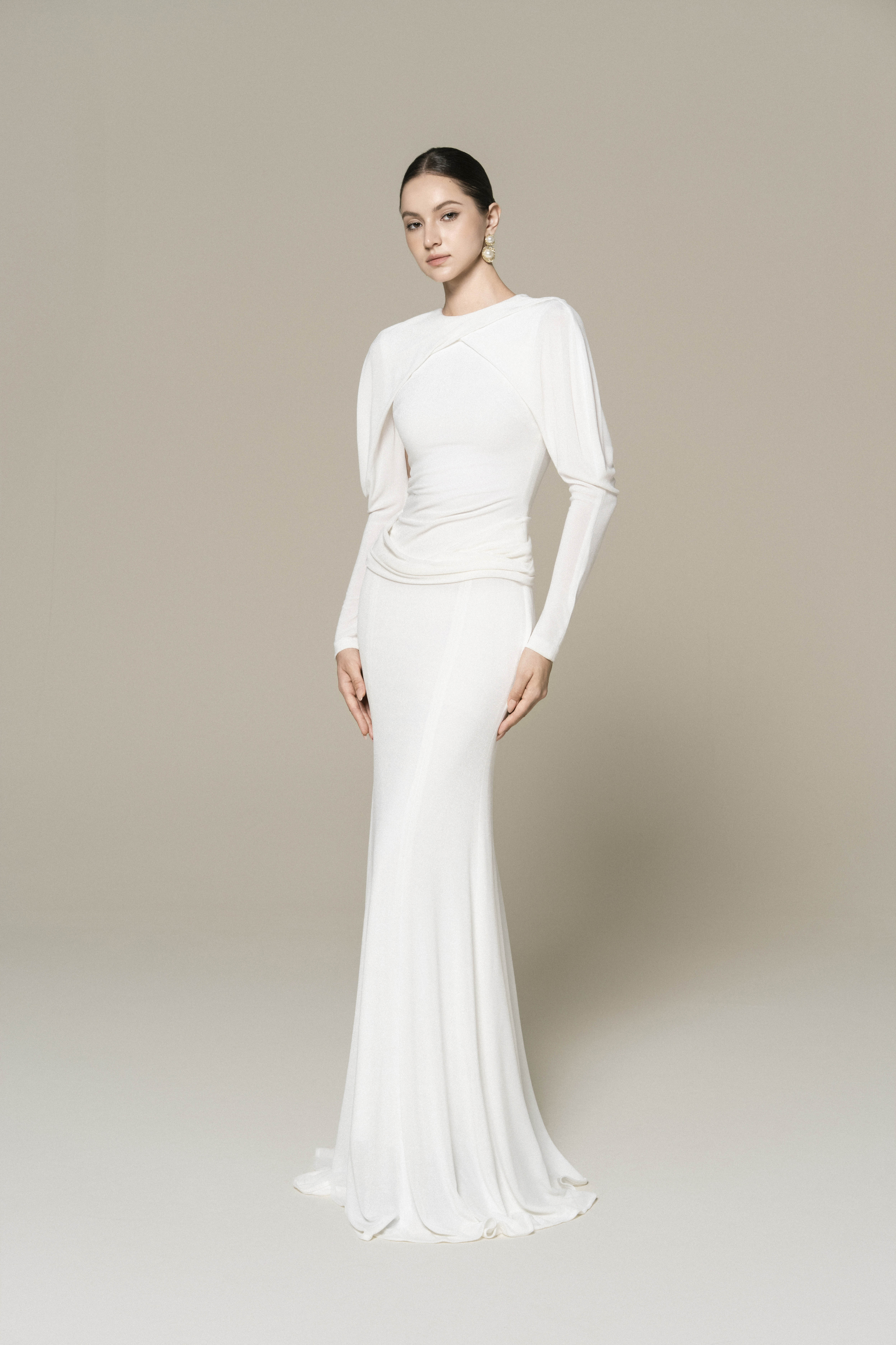 ethereal long sleeve wedding dress Ethereal Crossover Gown