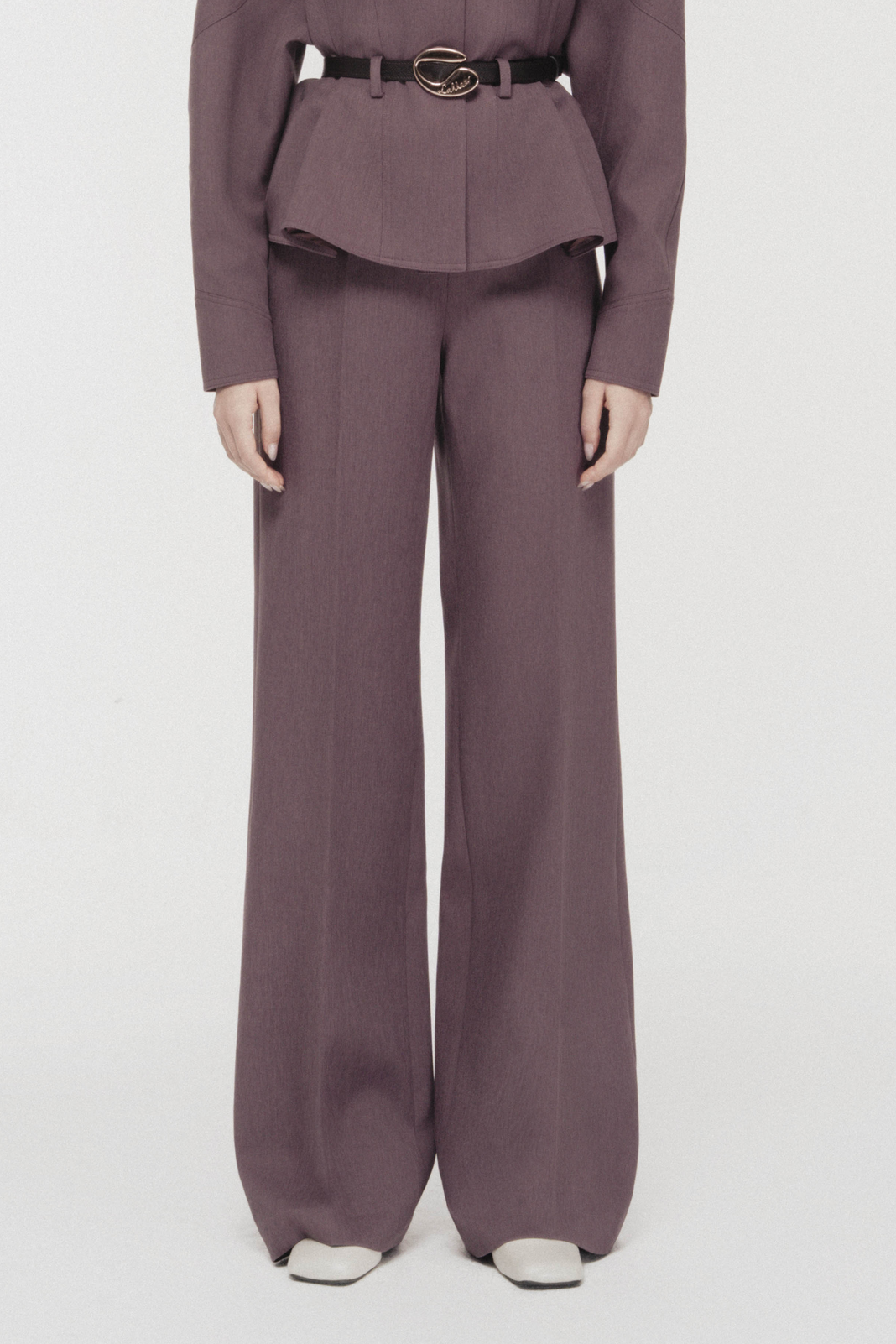 High-Waist Pleated Wide-Leg Trousers in Rose Taupe