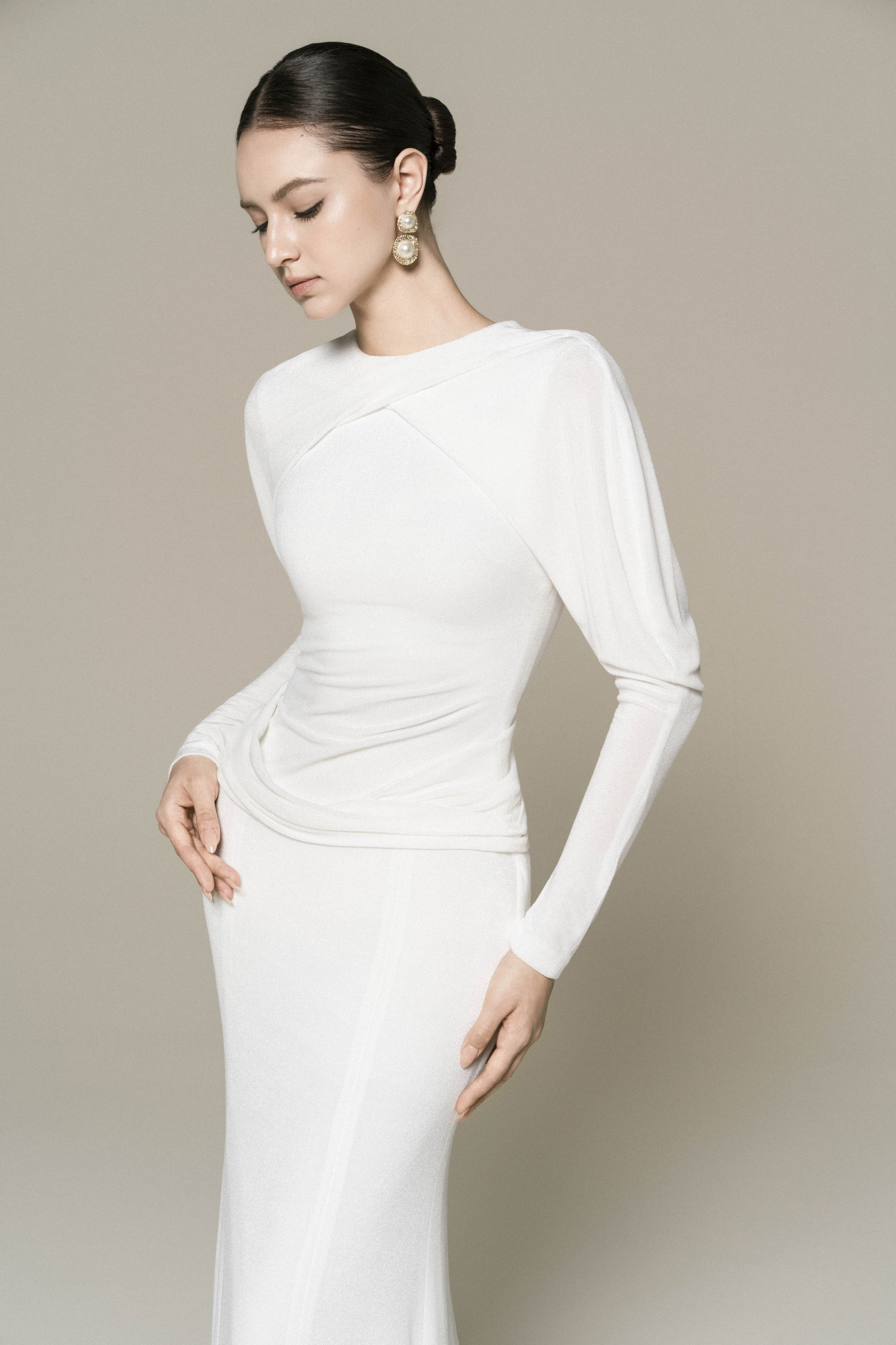 white mini dress square neck Mac Duggal - White Pearl Beaded Square Neck Mini Dress