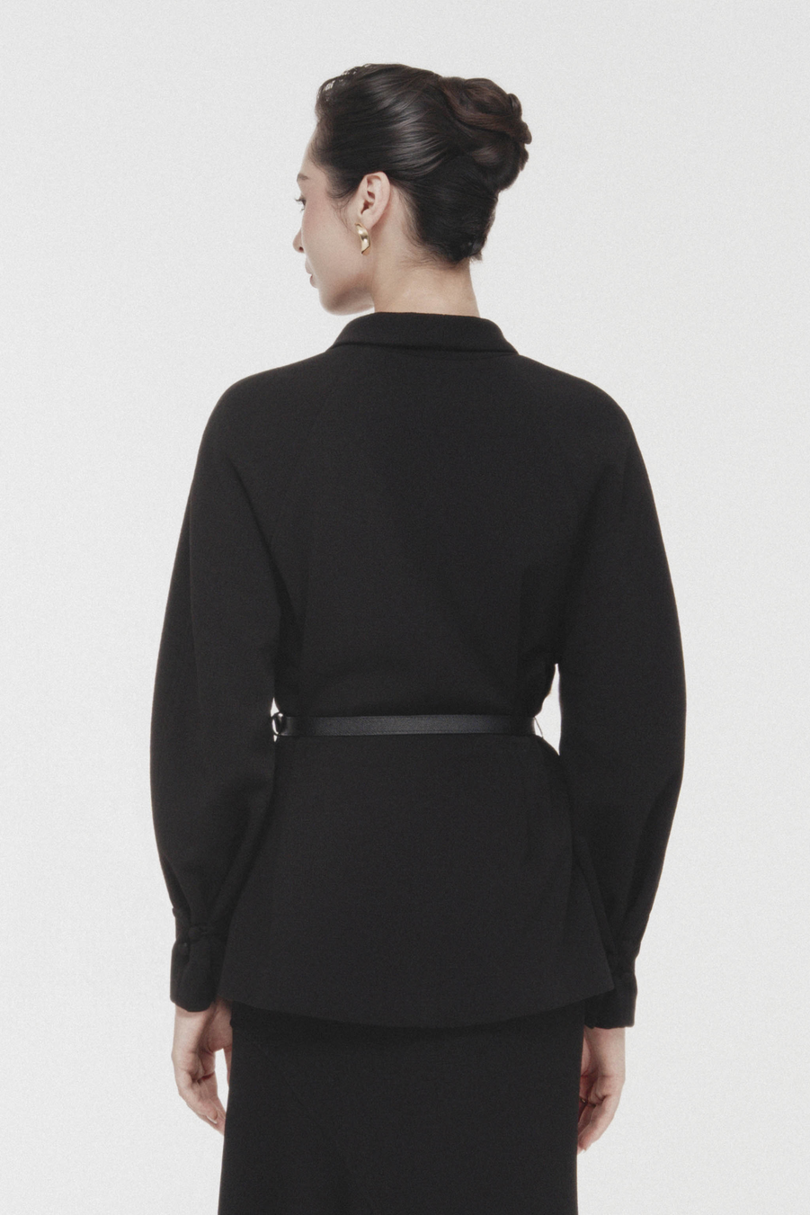 Asymmetric Bow Wrap Coat in Black