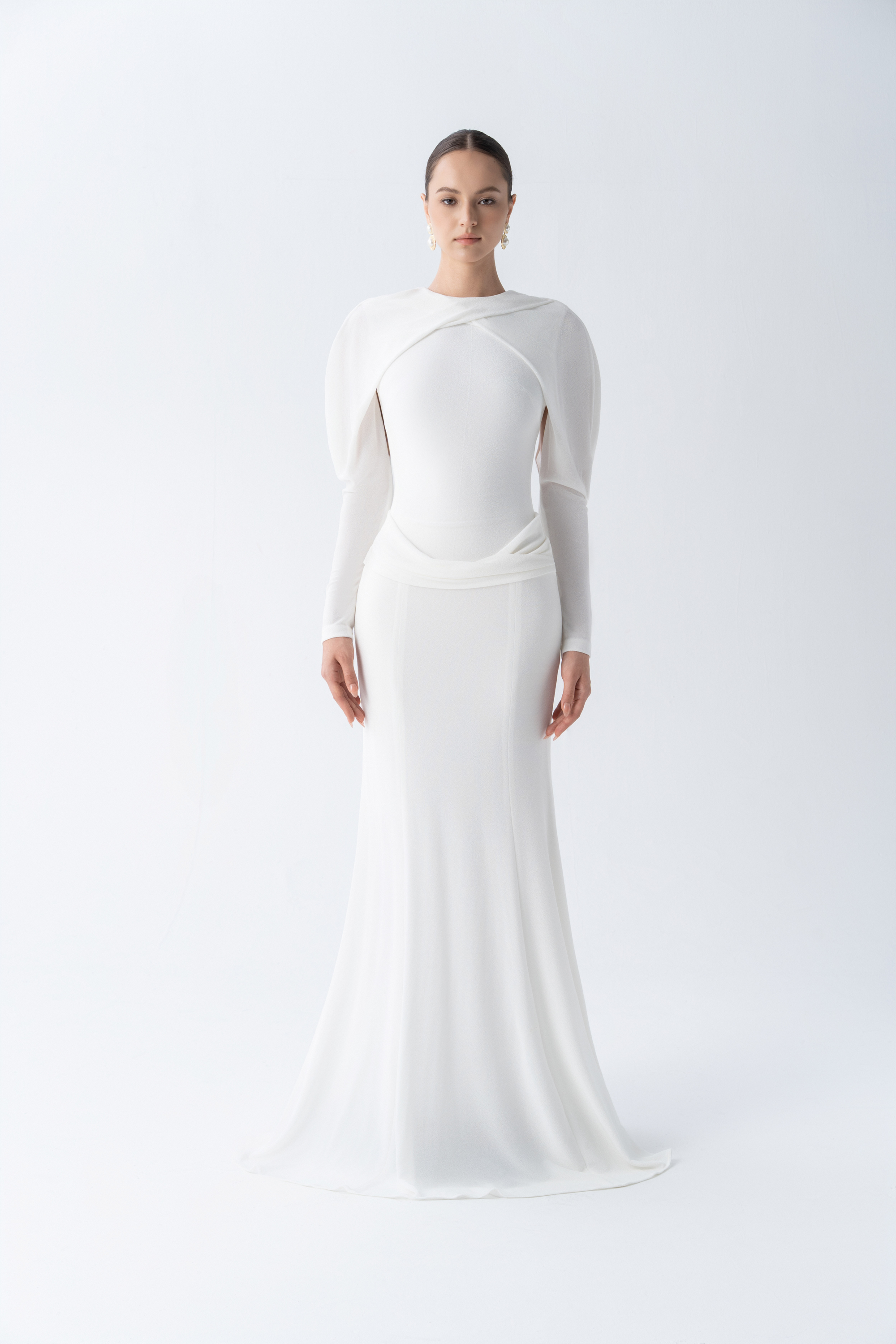 long sleeve crossover dress Ethereal Crossover Gown