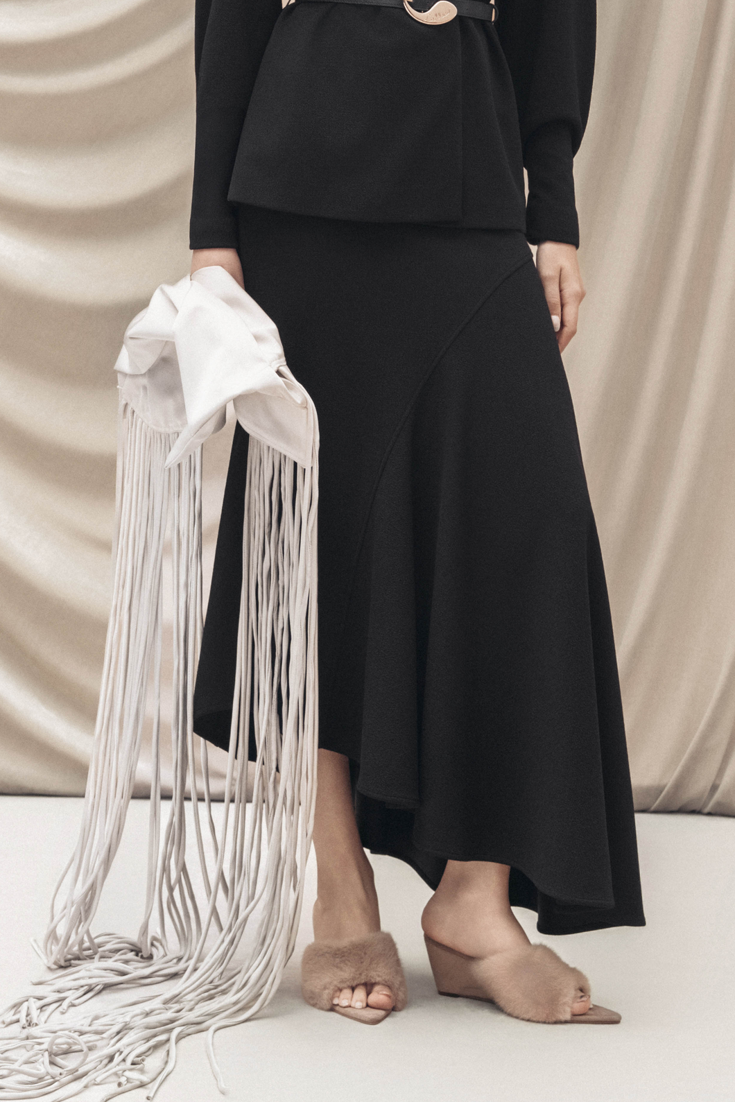Fluid Bias-Cut Midi Skirt in Black